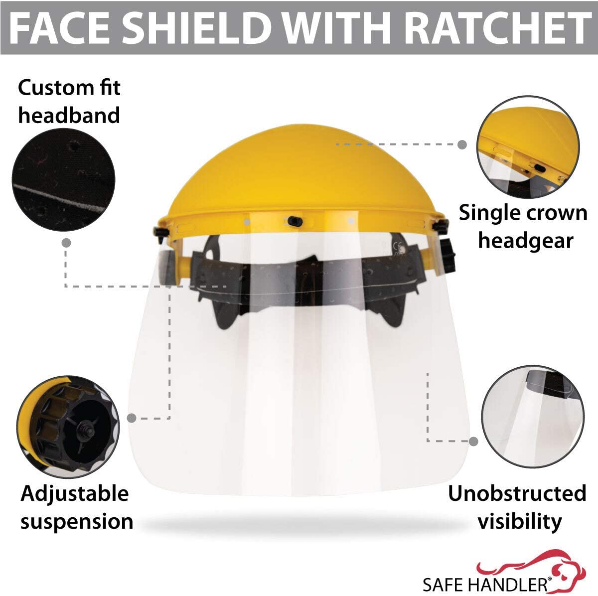 Safe Handler BLSH-ES-SFS Clear Reusable Facial Protection Face Shield