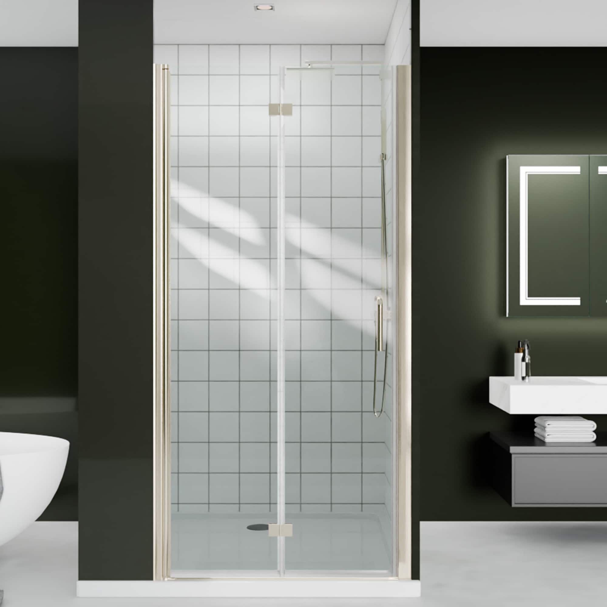 ES-DIY Brushed Nickel 36-in to 38-in W x 72-in H Semi Frameless Clear Glass Bi-Fold Alcove Shower Door