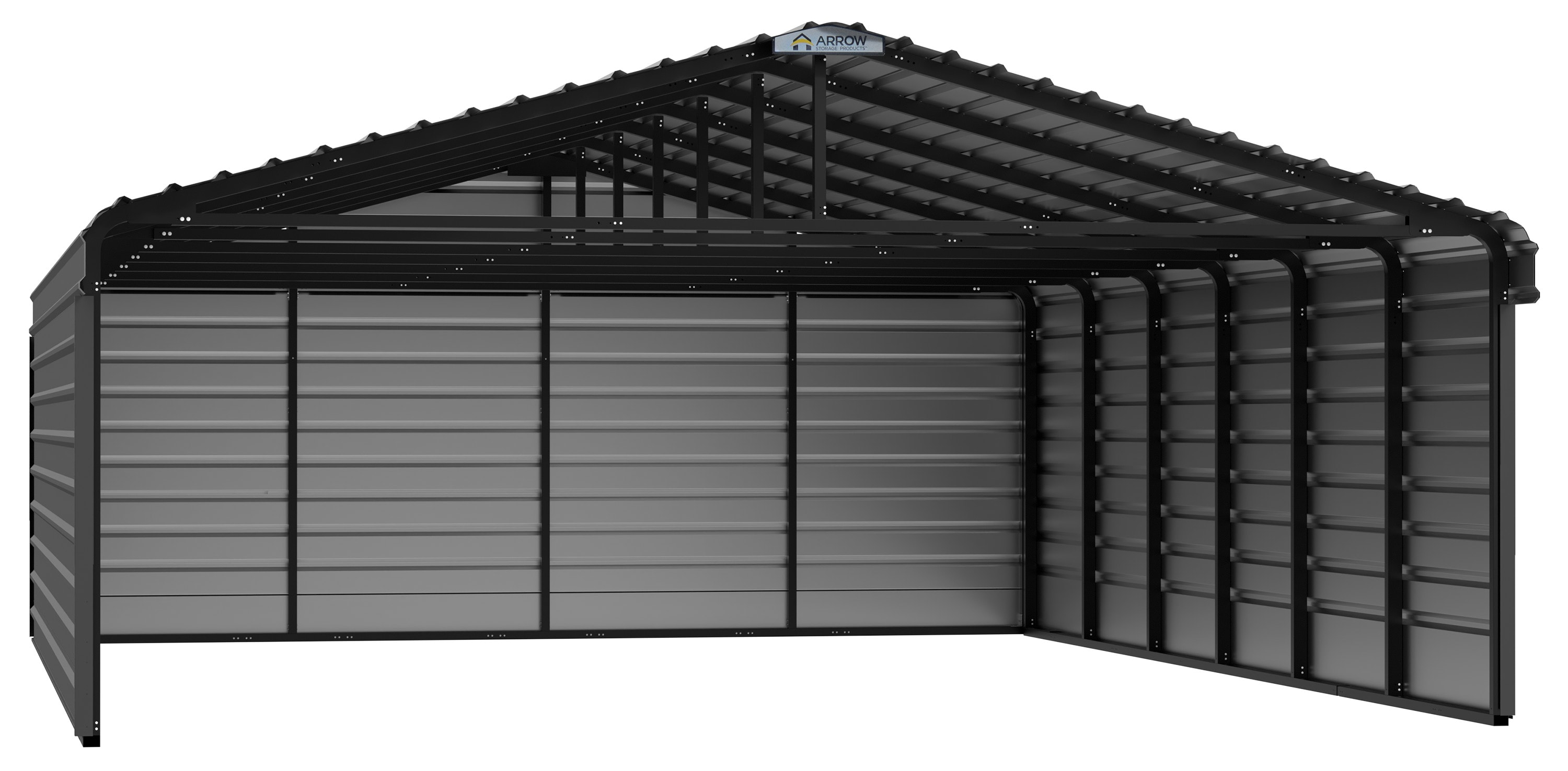 Arrow CPHC202907ECL3 20-ft W x 29-ft L x 7-ft H Charcoal with 3 Wall Kits Metal Carport with Metal Roof