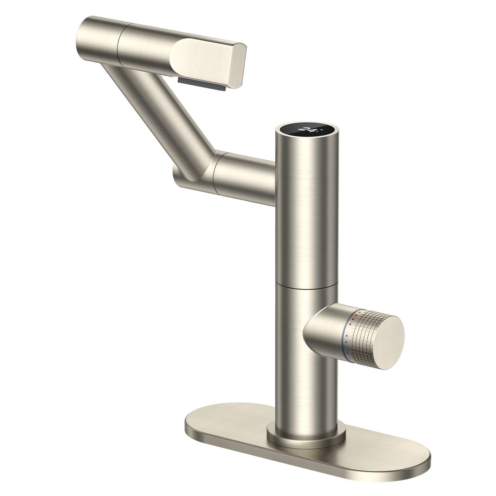 FURUISI LBN45A1 Stainless Steel Single hole 1-handle High-arc Commercial/Residential Handle Pull-down Bathroom Sink Faucet with Deck Plate