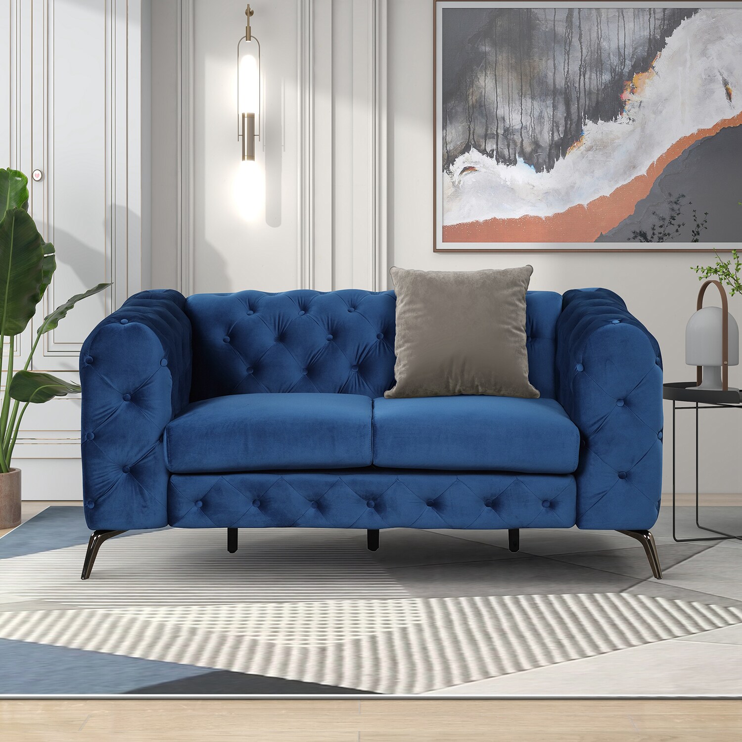 Bybafun Rustic 3-Piece Velvet Blue Living Room Set in the Living Room ...