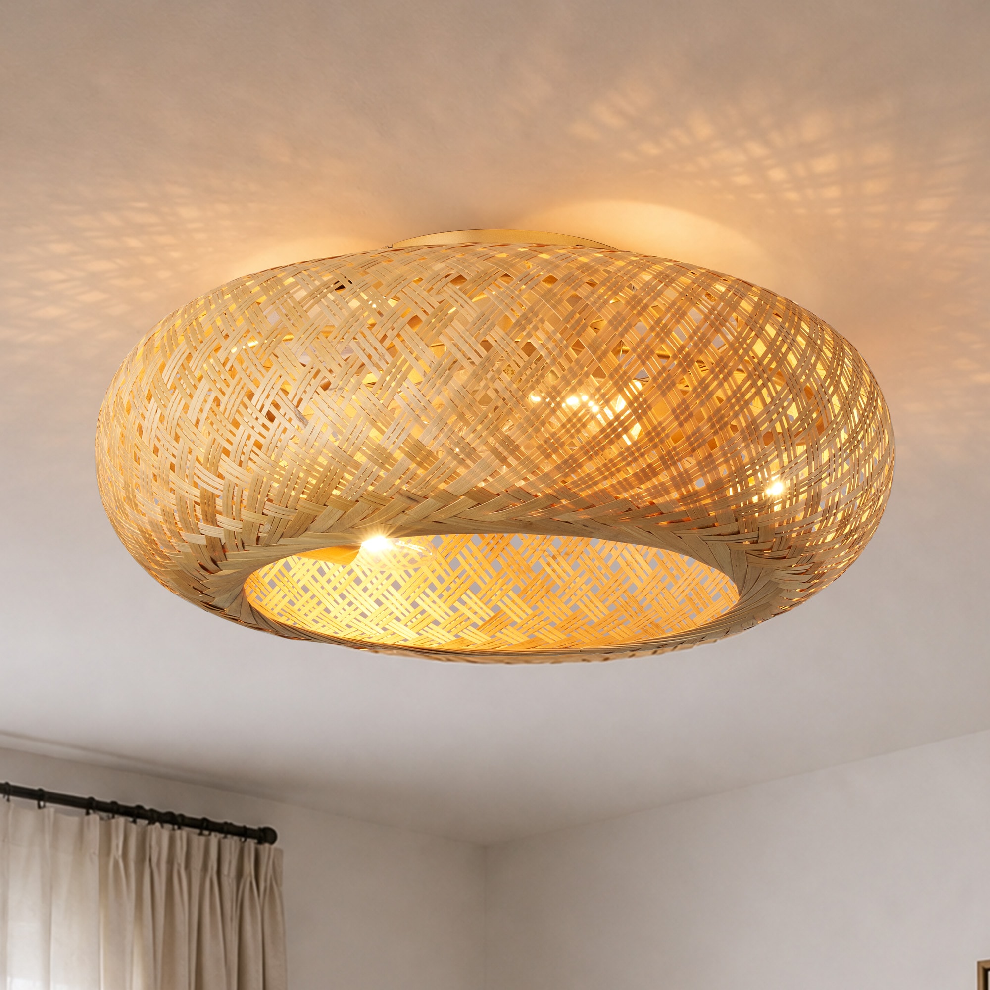 kanslol 20-in Rattan Gold Caged Fandelier Ceiling Fan With Light and Remote Control Boho Low Profile Ceiling Fan Included 7-Blade for Bedroom