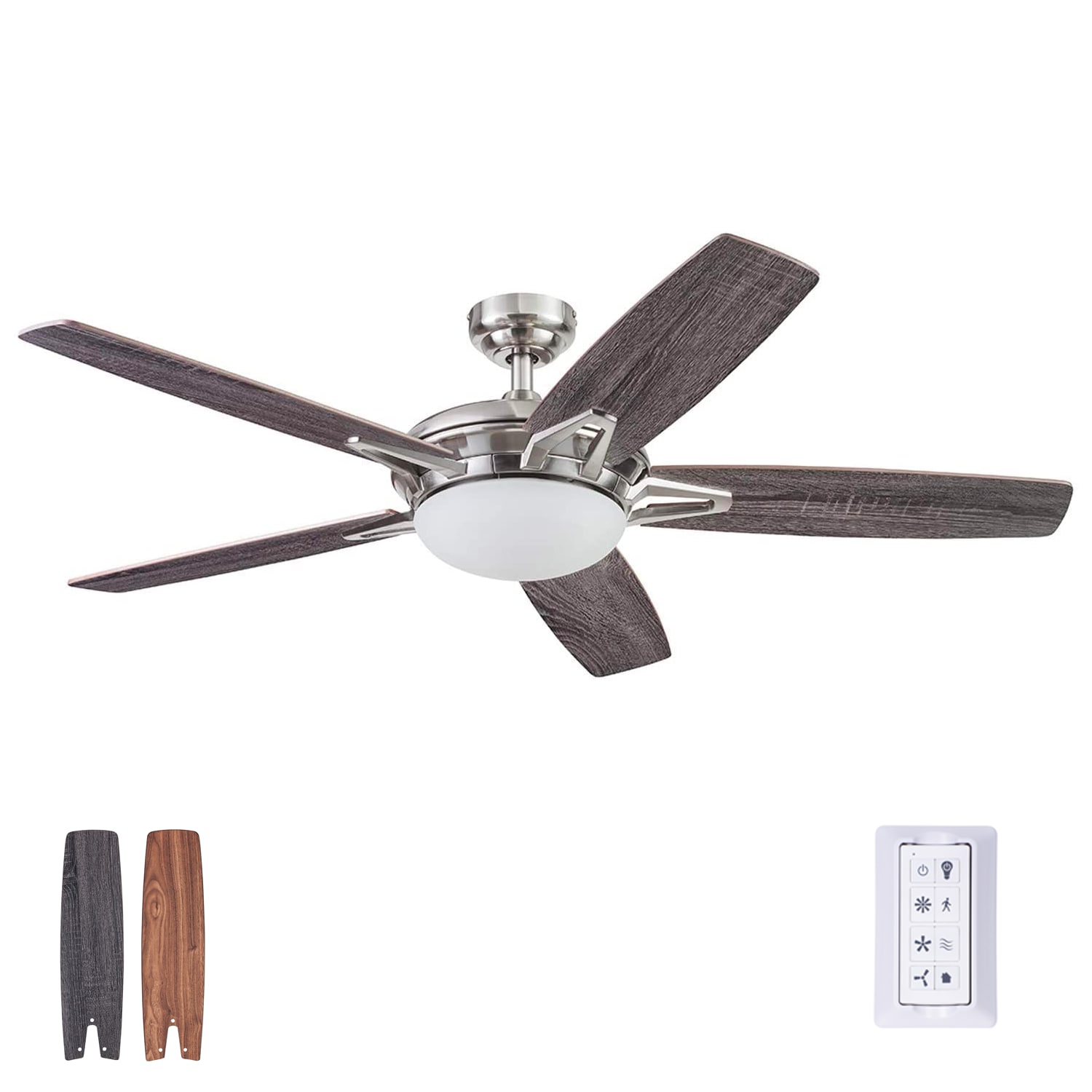 Ceiling Fan Remote Control Walnut Polished Nickel Indoor Angled Mount 68 in. 