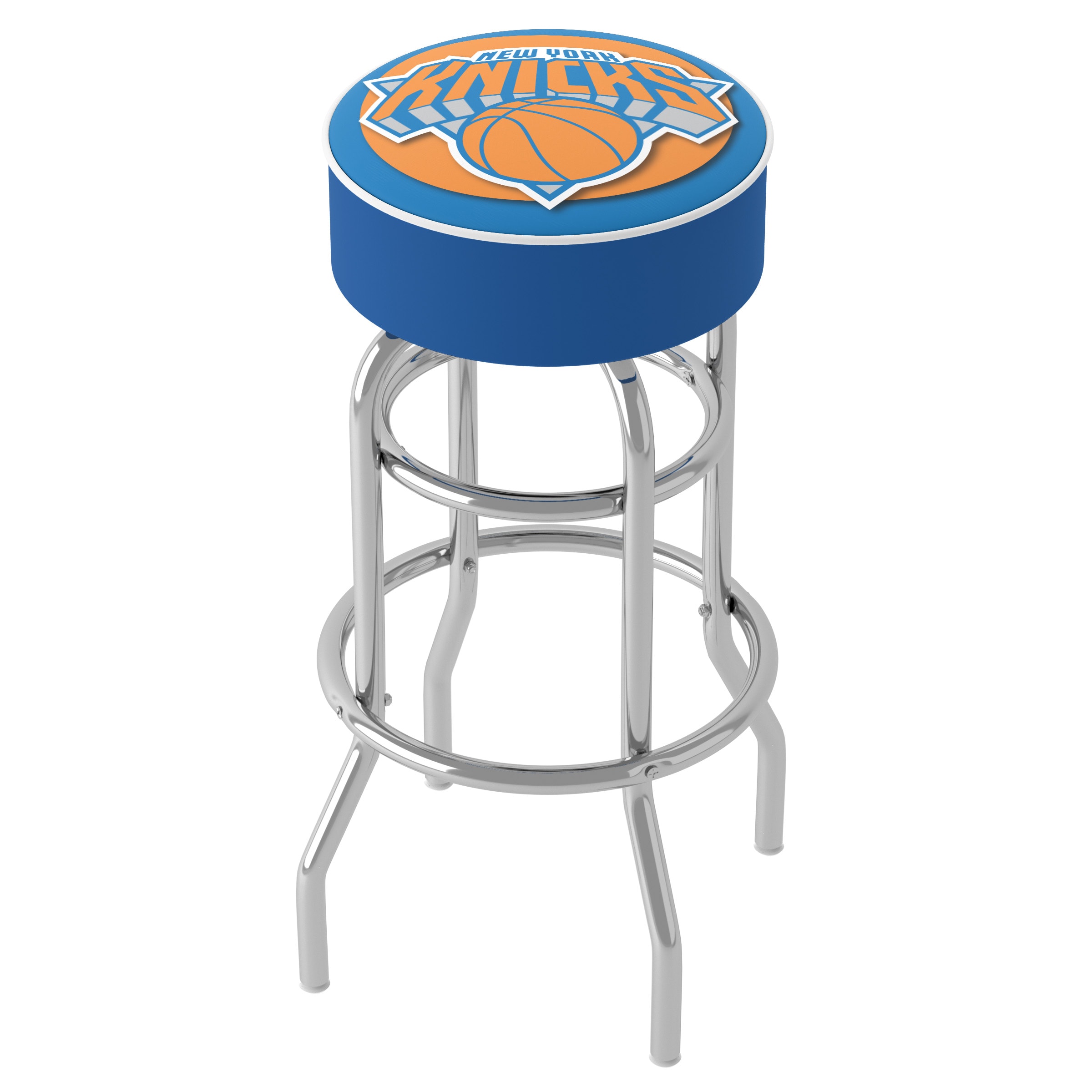 Trademark Gameroom NBA1000-NY New York Knicks Bar Stools New York Knicks 31.0-in H Bar height Round seat Upholstered Swivel Metal Bar Stool