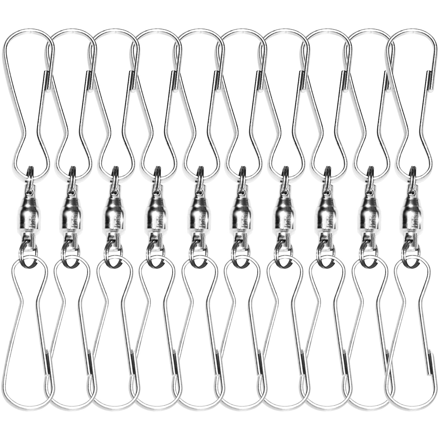 Anley Pack of 10 Windsock Clips - 3 inch Dual Swivel Hook & 360 Rotatable & Anti-Wrap & Stainless, Silver