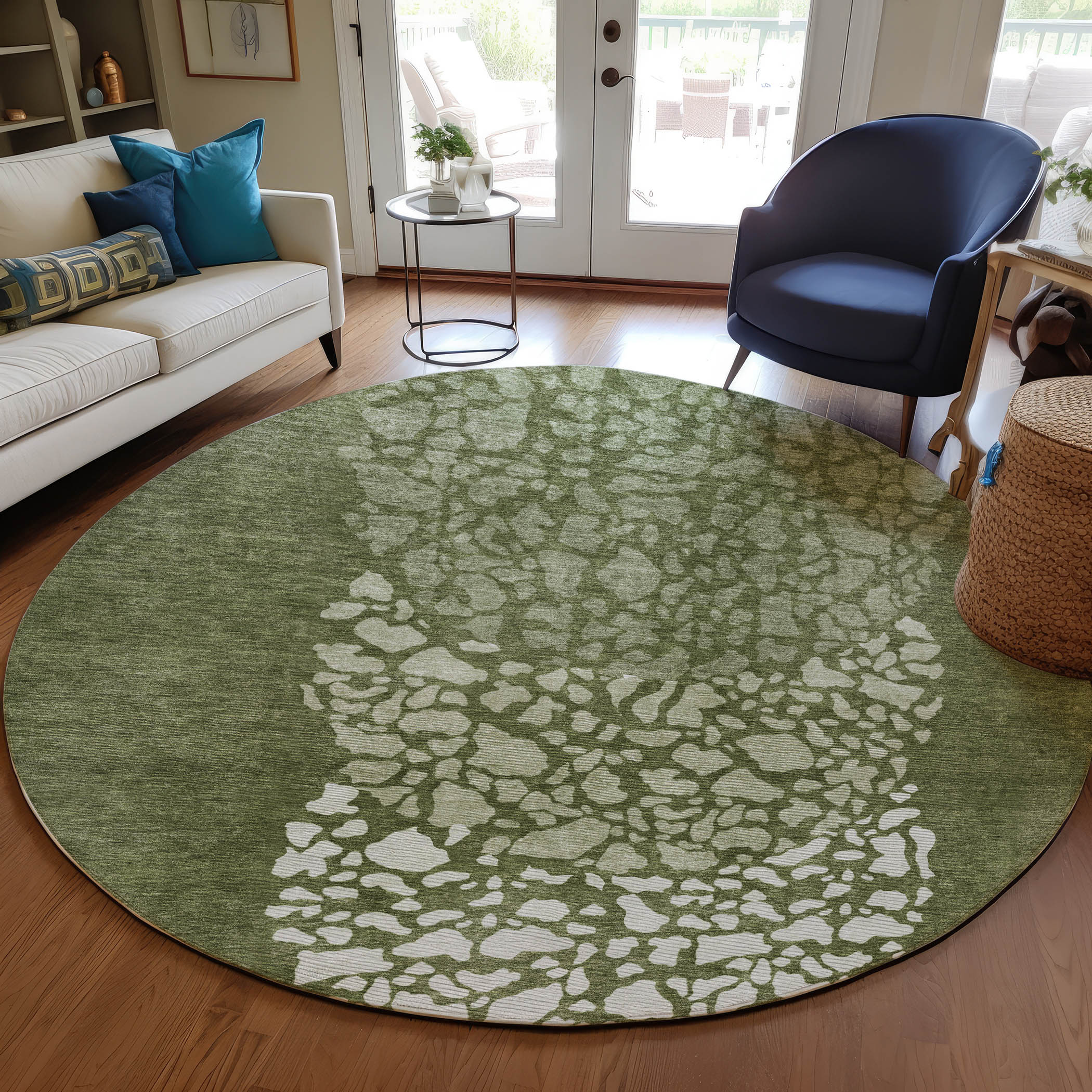 Addison Rugs ACN643OL8RO Chantille ACN643OL 8 x 8 (ft) Polyester Olive Round Indoor/Outdoor Geometric Machine washable Area rug