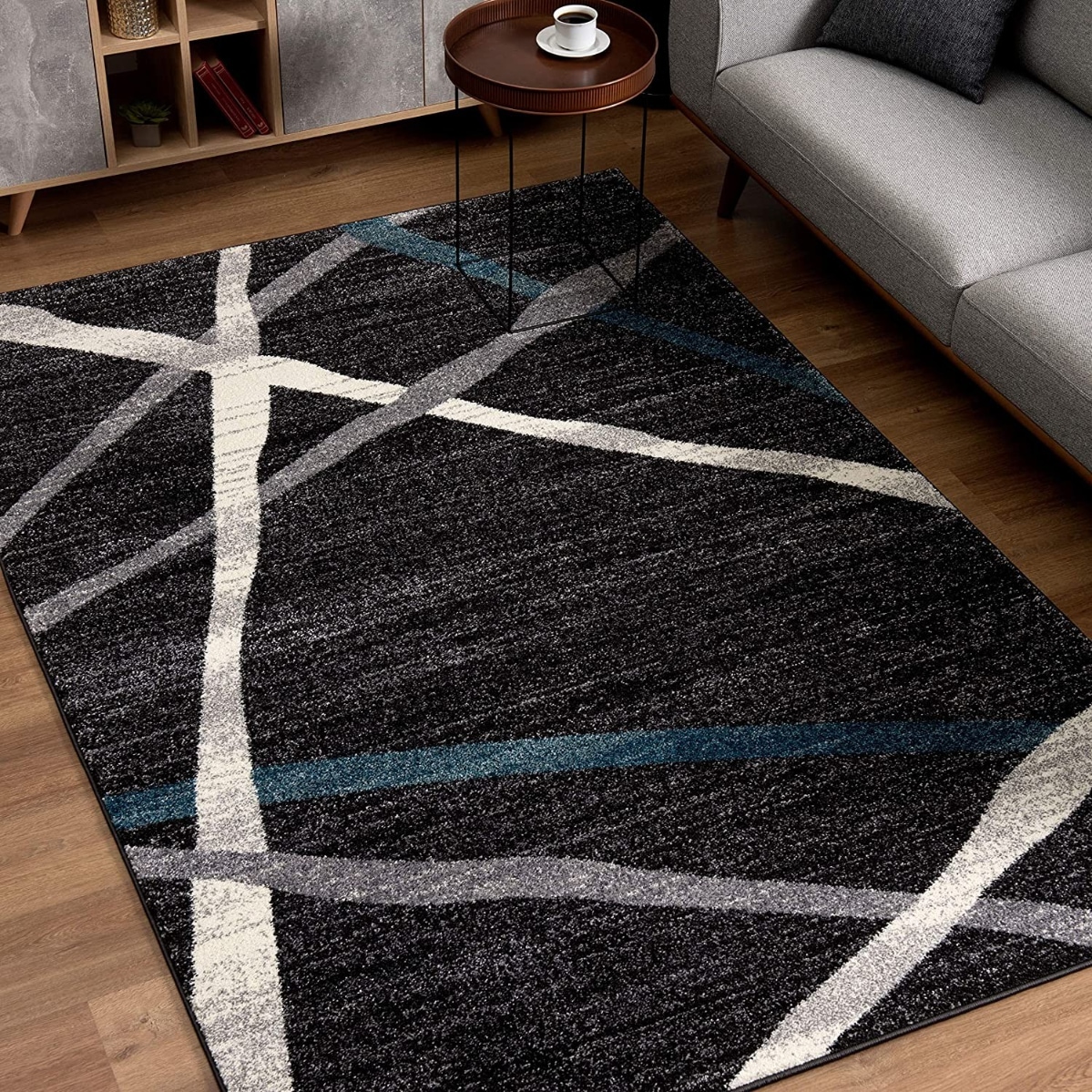 HomeRoots 4000390310 5 x 7 (ft) Polyester Grey Rectangular Indoor Geometric Area rug