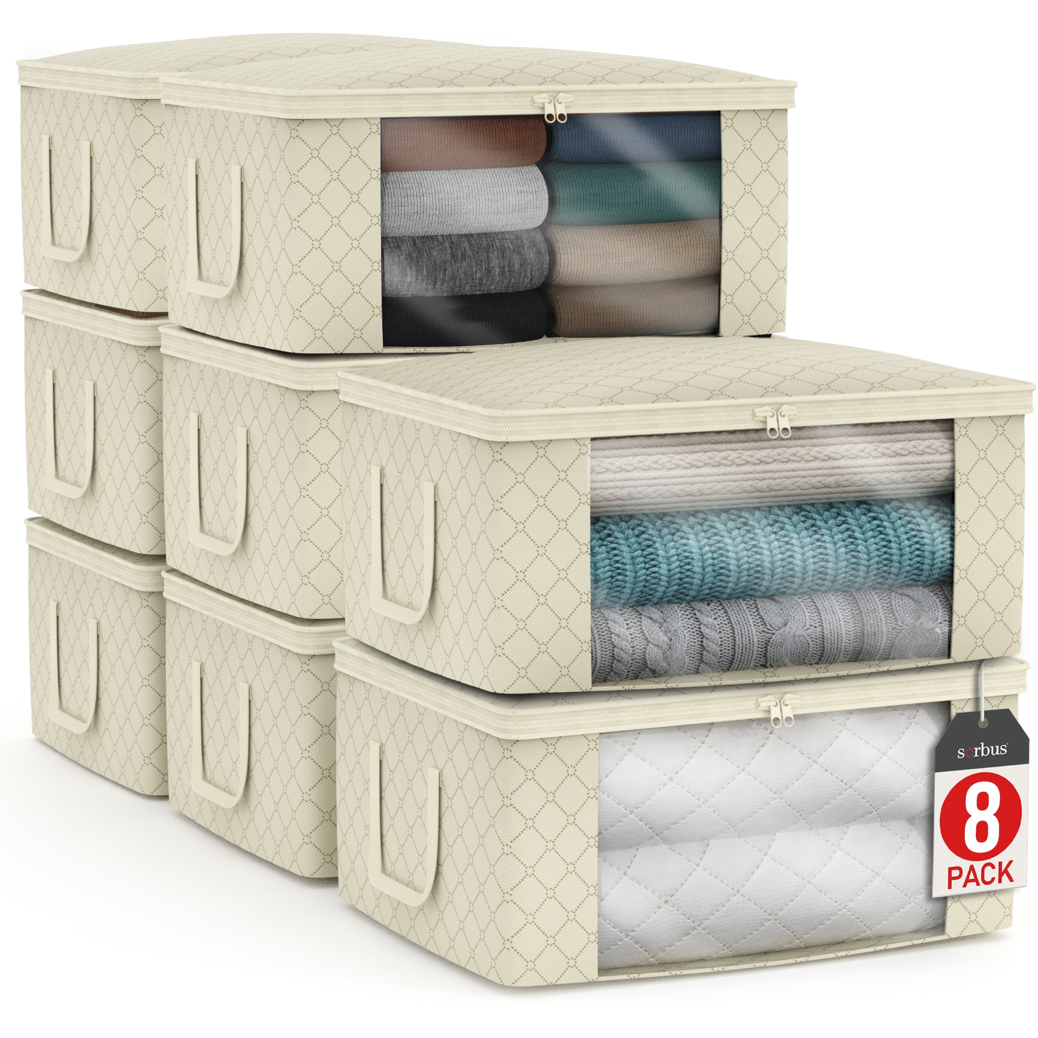 SORBUS  8 Pack Foldable Storage Bag Organizers Great for Clothes Blankets Closets Bedrooms and More