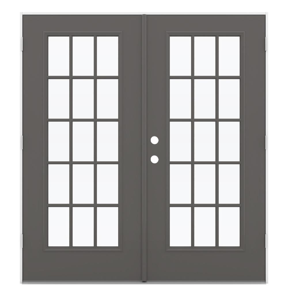 JELD-WEN LOWOLJW238700135 72-in x 80-in x 4-9/16-in Jamb Low-E External grilles , Steele Gray Steel Left-hand outswing French Double Patio Door