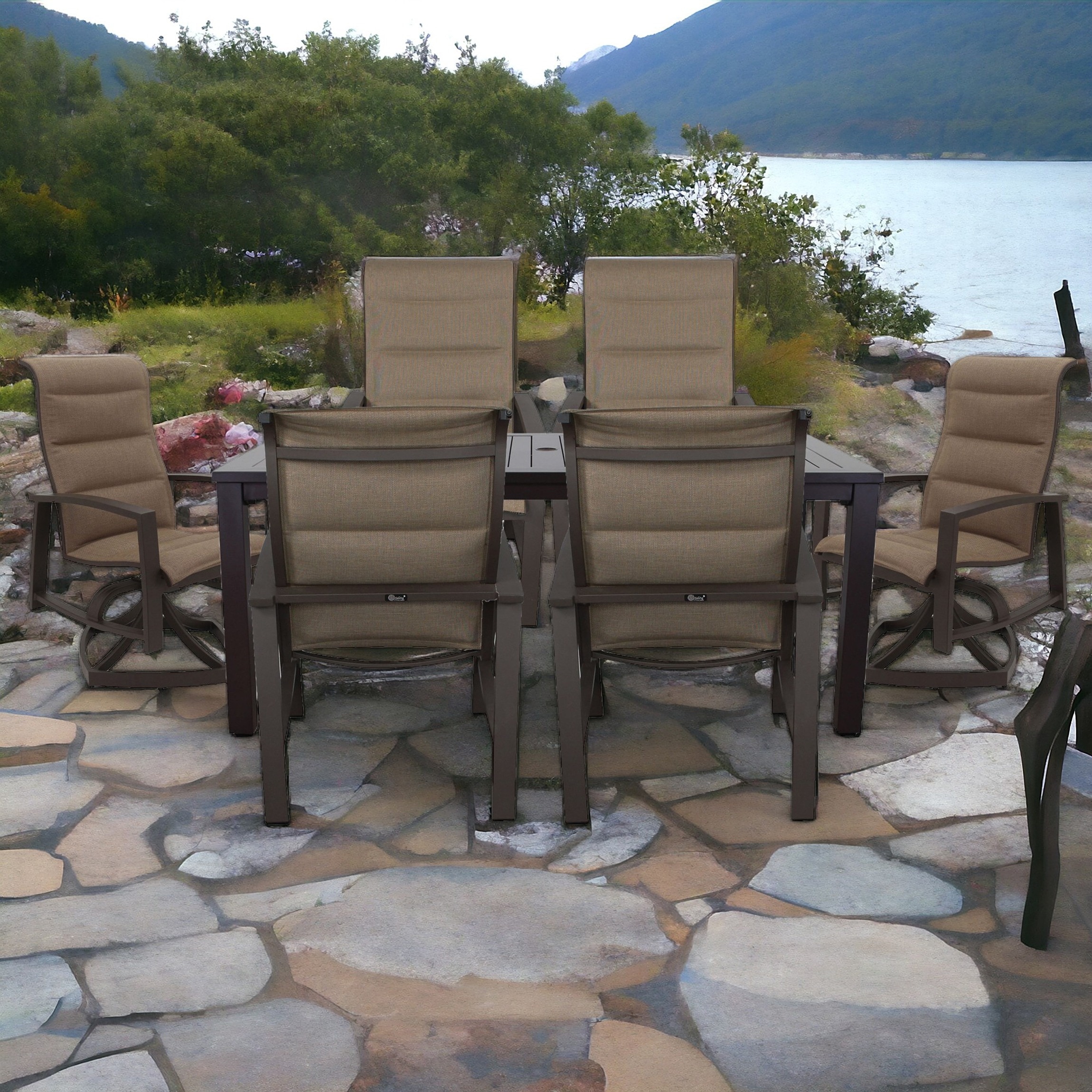 Courtyard Casual 5313 Santorini 7-Piece Brown Patio Dining Set with Tan