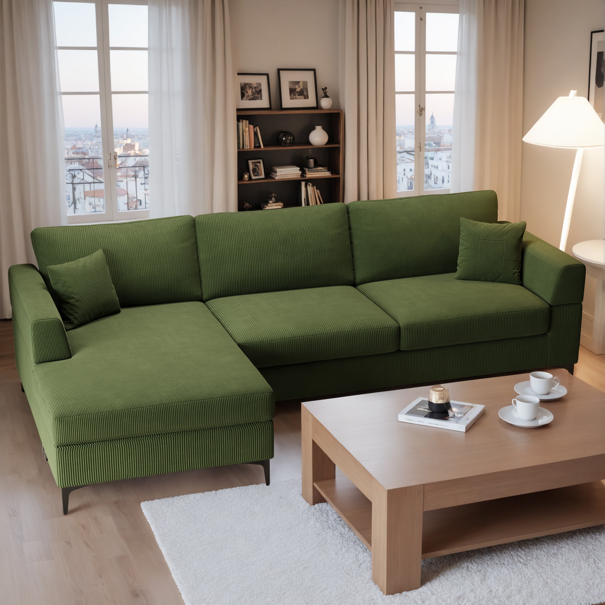Pouuin SALSET66 96.5-in Casual Dark Green Sofa