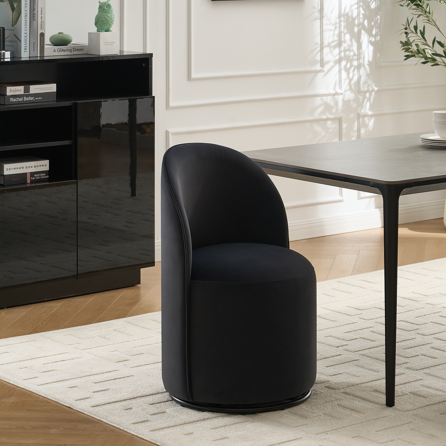 Wooakway - 21in. Wide Dark gray Velvet Barrel Chair 360 Swivel Upholstered Seat