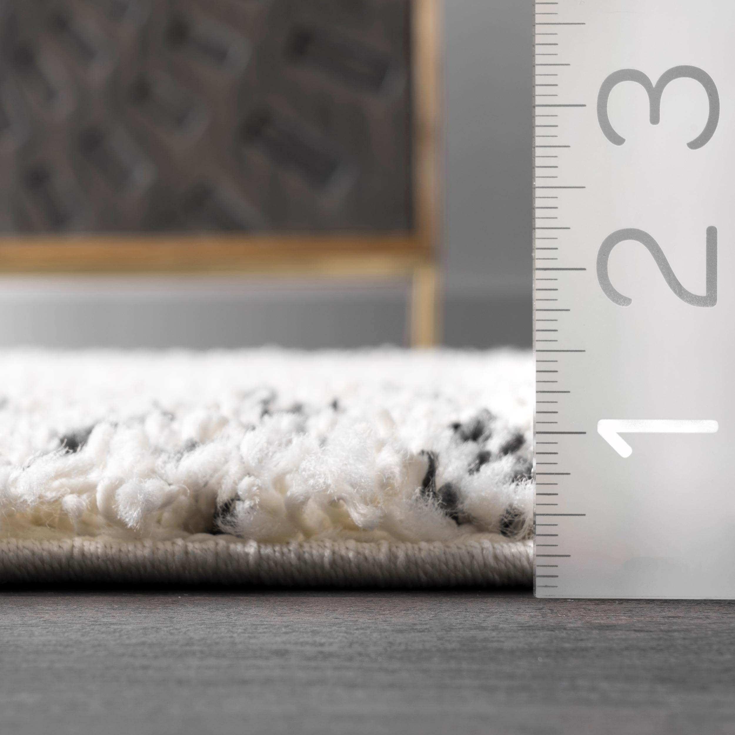 Scarlette Off-White and Charcoal Diamond Shag Runner Rug