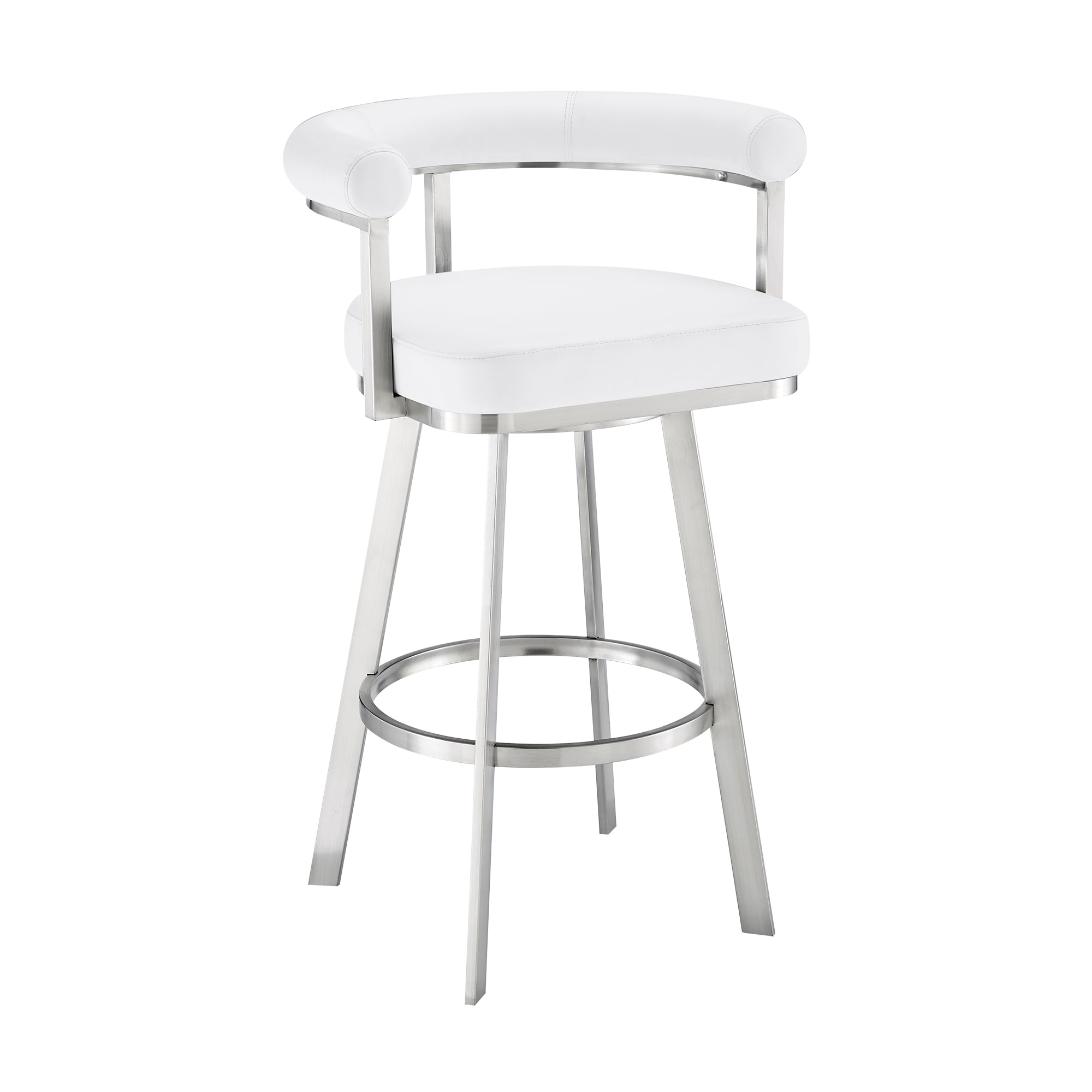 Armen Living 840254335622 Brushed Stainless Steel 26.0-in H Counter height Bucket seat Upholstered Swivel Metal Bar Stool and Back