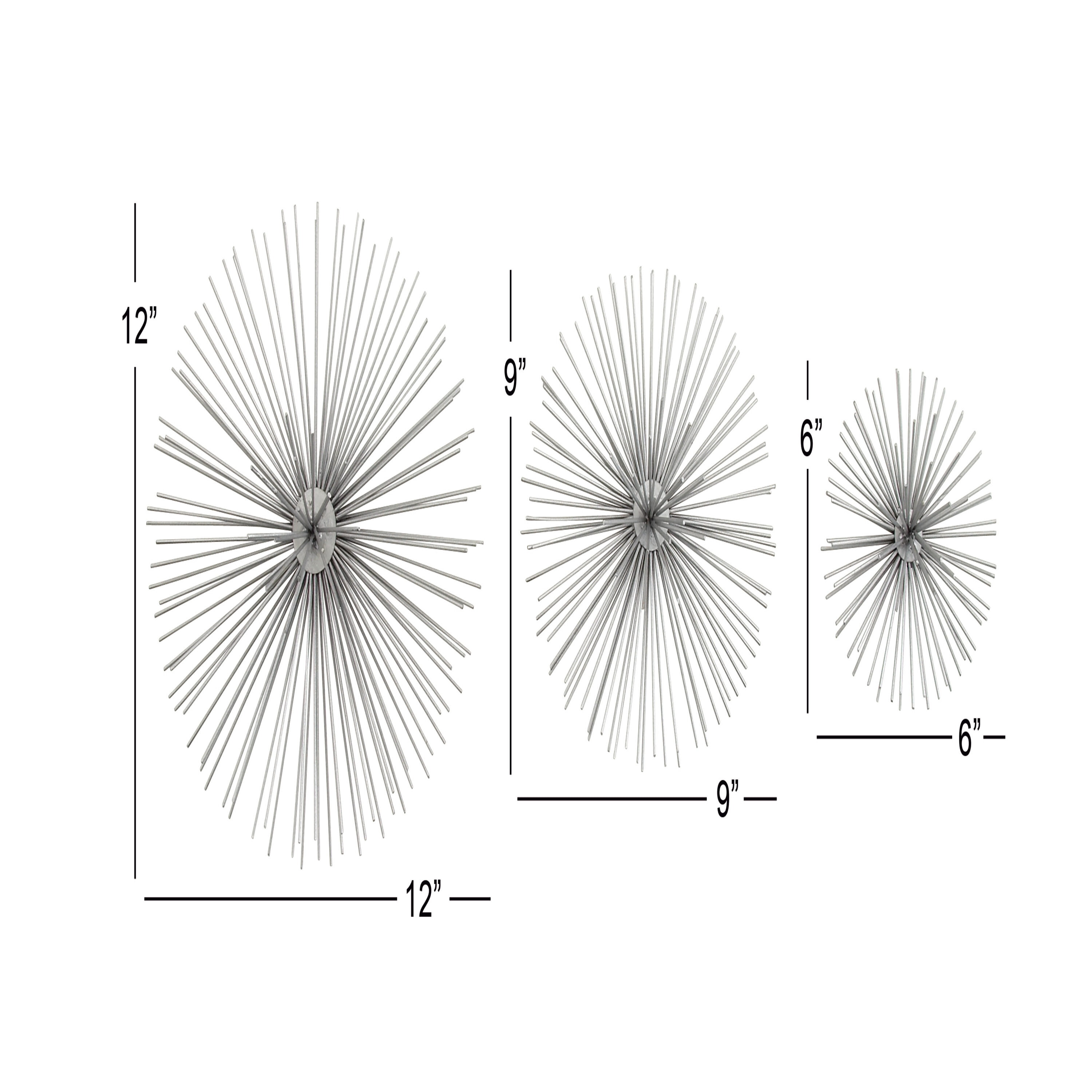 Silver Metal 3D Starburst Wall Sculpture Set of Three