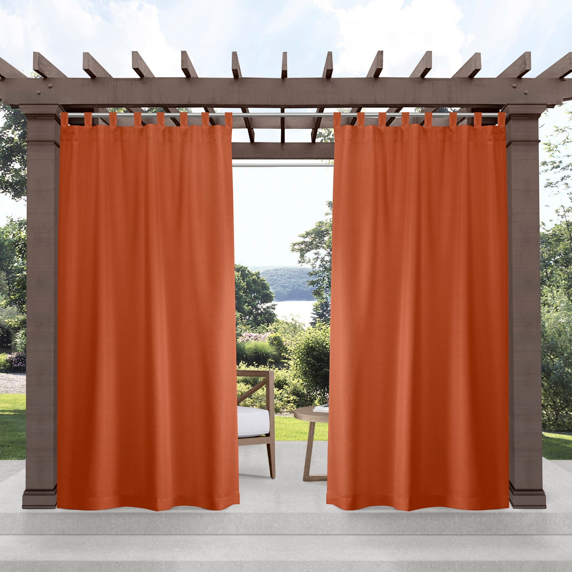 Mecca Orange Light-Filtering Polyester Tab Top Curtain Panels, 54x120