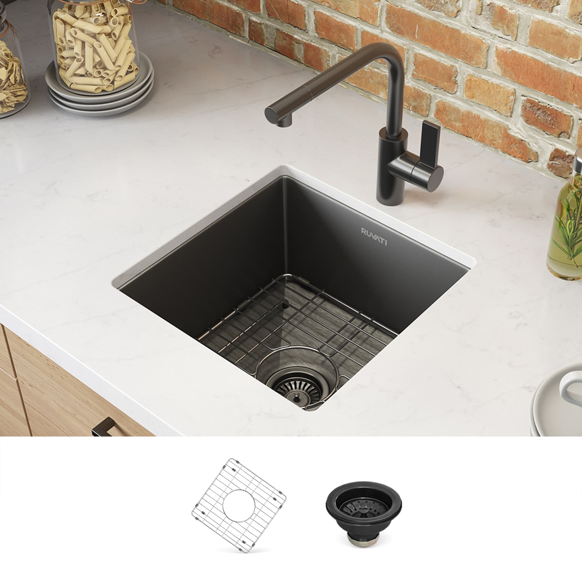Ruvati RVH7015BL 15-in L x 15-in W Stainless steel Undermount Commercial/Residential Bar Sink