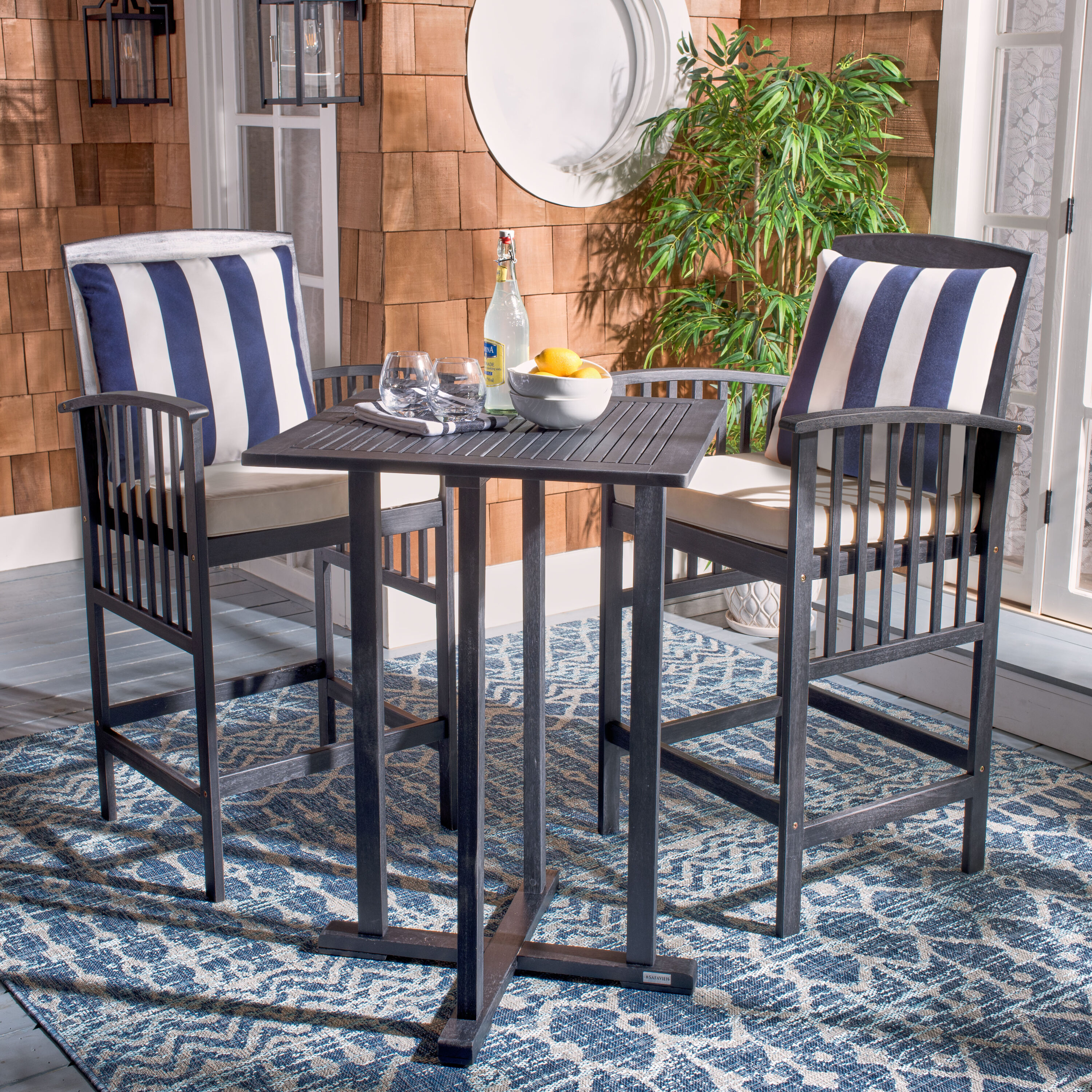 Safavieh PAT7043G Pate 3 -Piece Patio Conversation Set with Off-white SAFAVIEH Cushions