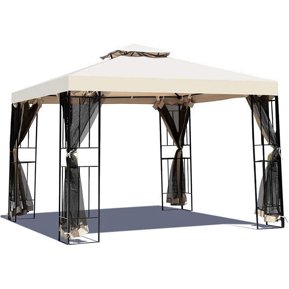 Sunrinx MG30-24-HW 10-Feet x 10-Feet Square Beige Metal Polyester Roof Semi-permanent Gazebo