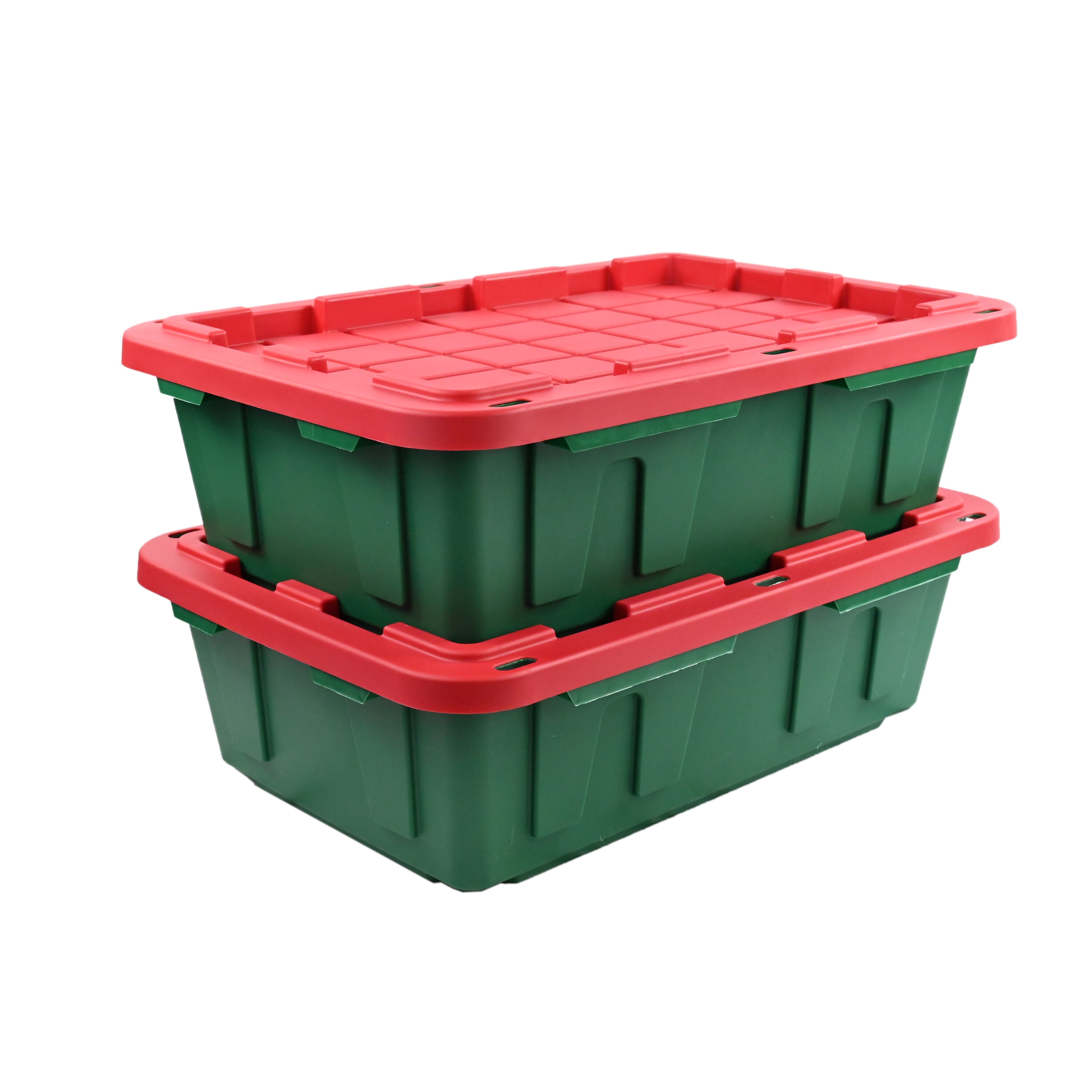 HOMZ Set of 3 Holiday Wreath Plastic Storage Containers, Holds Up to 24”  Diameter, Secure Latching Lid and Easy Grip Handle, Stackable, Red/Clear