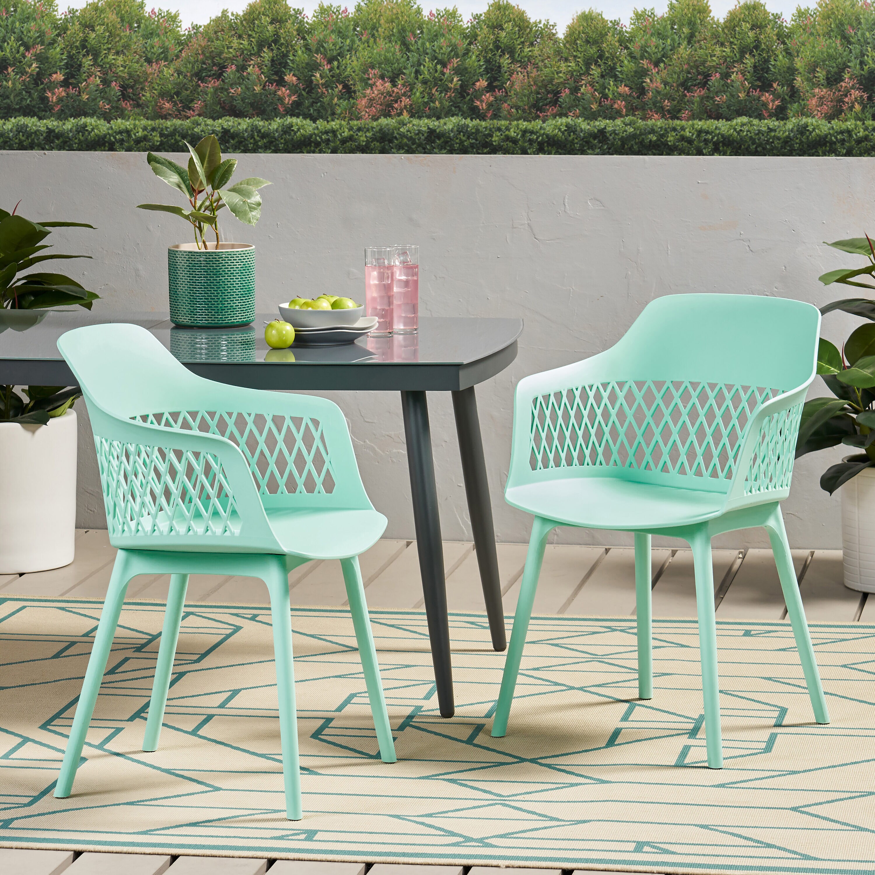Moda Furnishings MD68375-MNT Demarrniya Set of 2 Mint Plastic Frame Stationary Dining Chair with Solid Seat