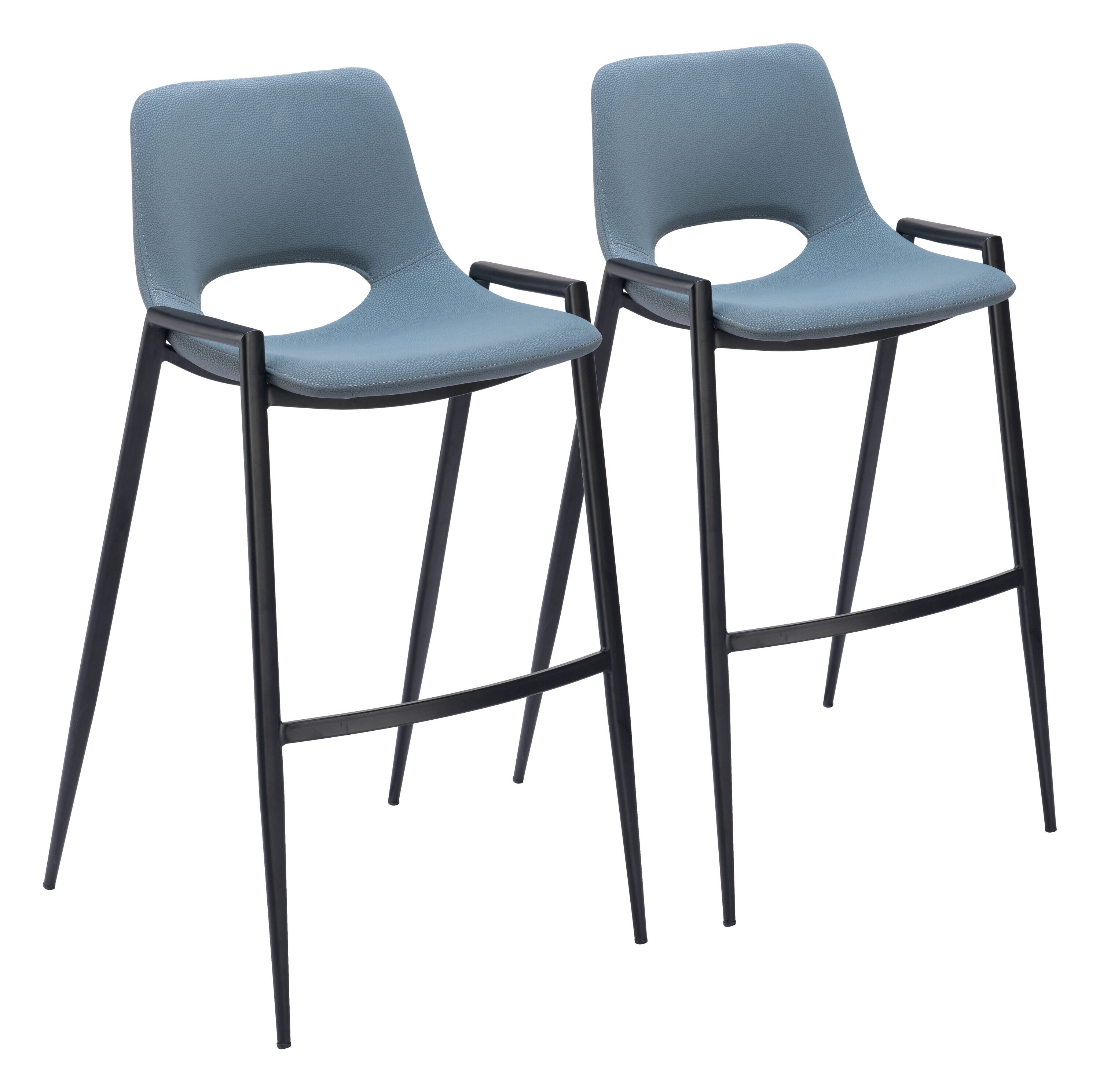 ZUO 109542 Set of 2 Azure Gray 29.9-in H Bar height (28-in to 33-in) Bucket Seat Upholstered Wood Back Bar Stool with Arms and Back