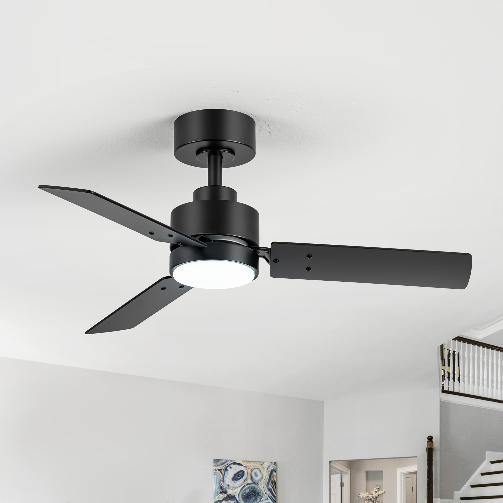 Breezary 30041-BK 36-in Color-Changing Integrated LED Matte Black with Black and Brown Blades Propeller Ceiling Fan With Light - Remote Included ( 3 -Blade )