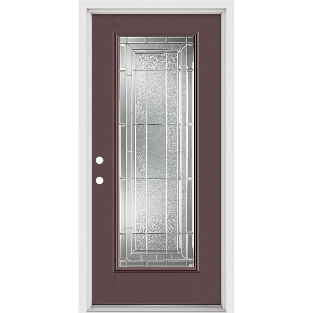 Masonite 631367 Sequence 36-in x 80-in x 4-9/16-in Fiberglass Full lite Right-hand inswing Currant Painted Prehung Front Door with Brickmould Insulating core