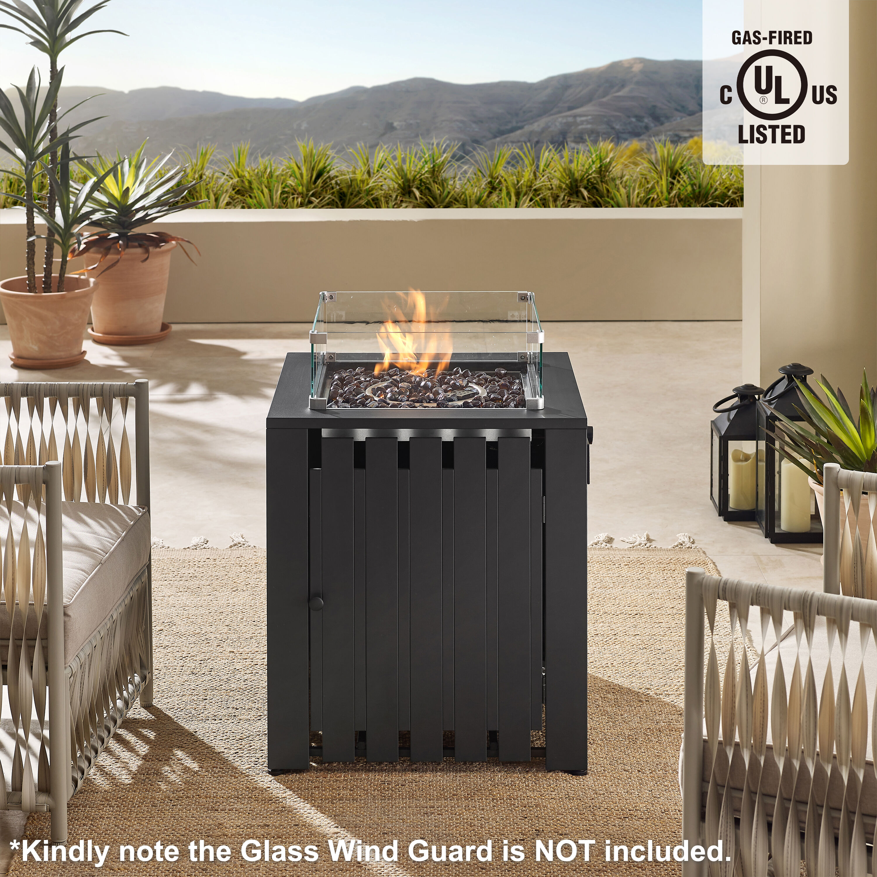 Art Leon 23.6in W 40000BTU Black Steel Square Tabletop Propane Gas