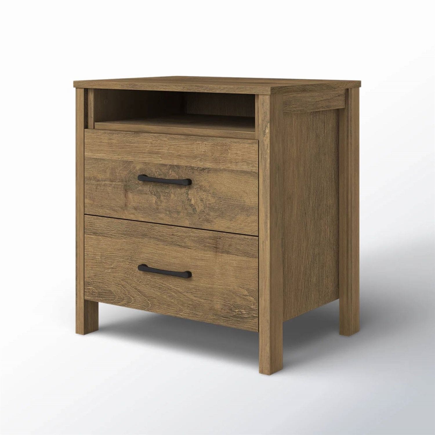 Slickblue - Modern 2-Drawer Manufactured Wood Nightstand with 2 Drawers and Open Shelf for Bedroo...