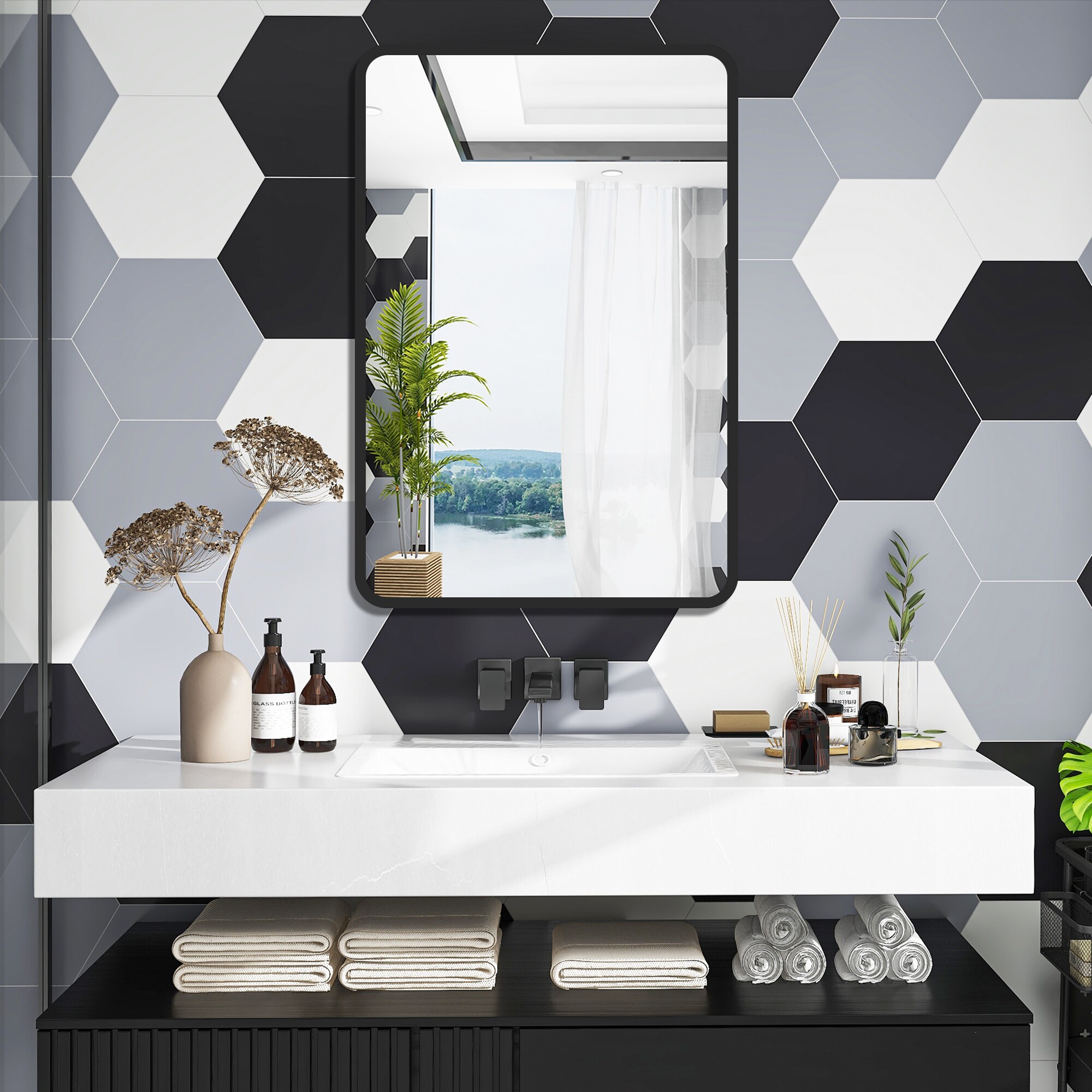 WELLFOR GIJ-MR01-2430BK Framed-Bath-Mirrors - View #4