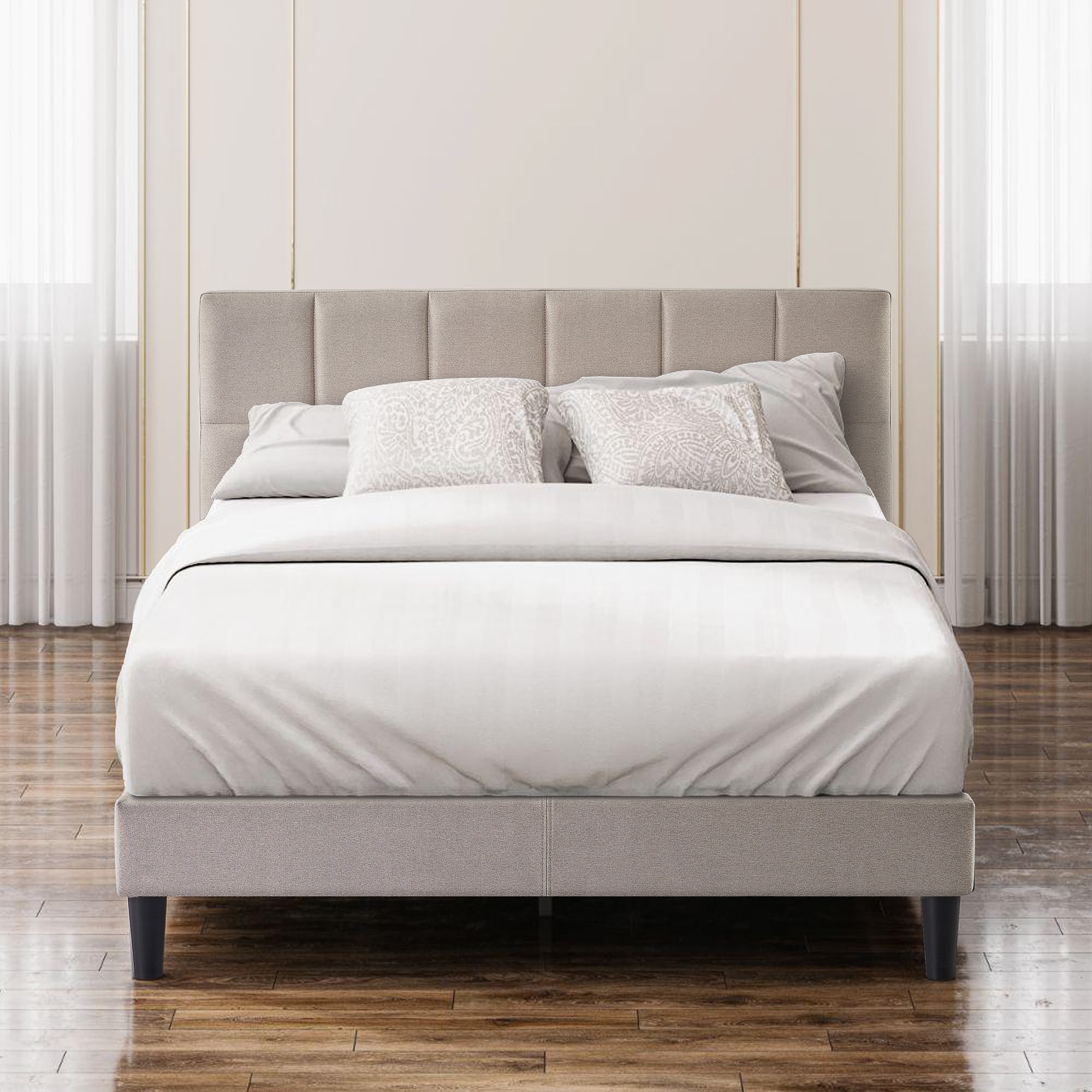 Zinus SPI-WWLL-G-K Beige King Metal Upholstered Bed