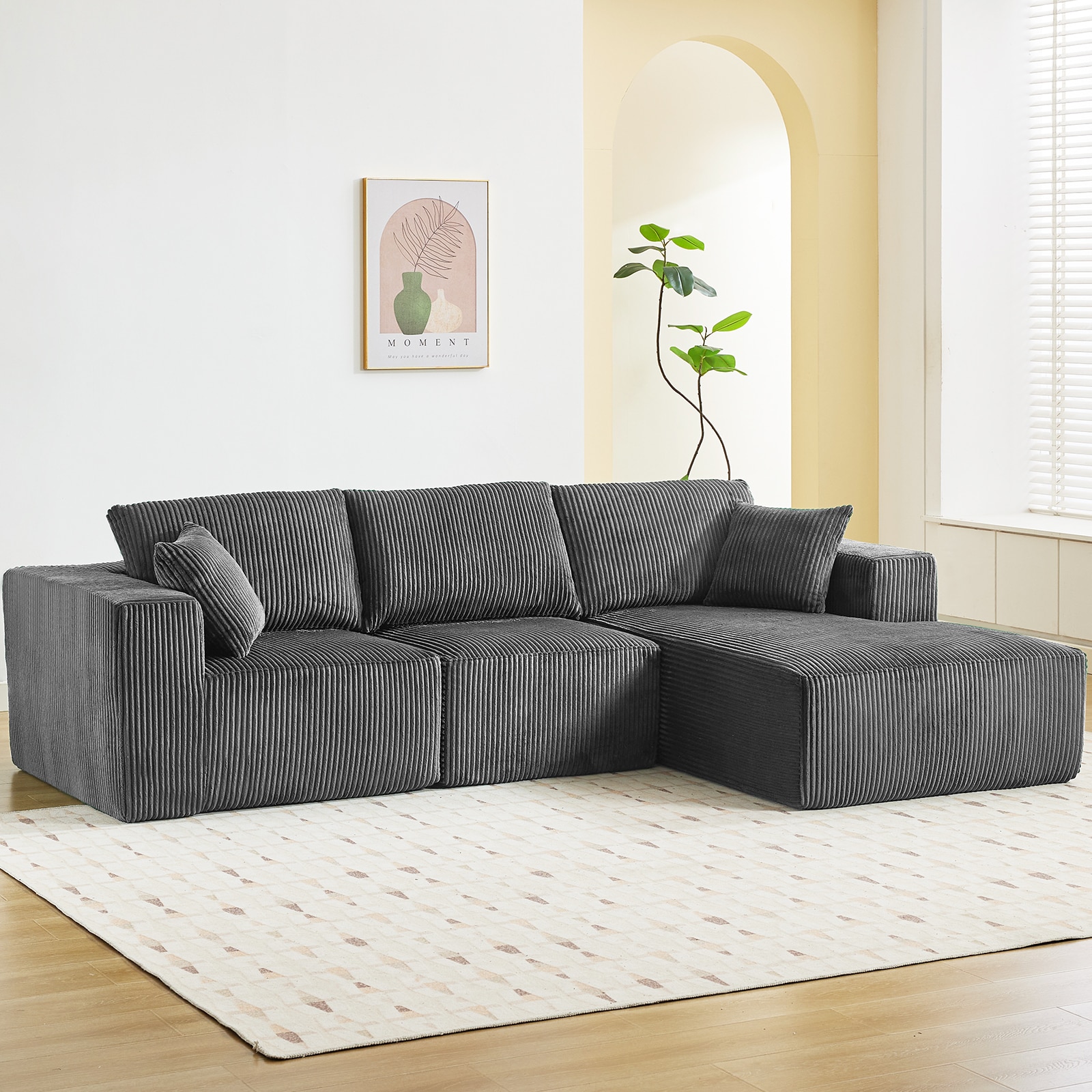 Garvee 108 Inch Gray 3 Piece L Shaped Modular Sectional Sofa Corduroy ...