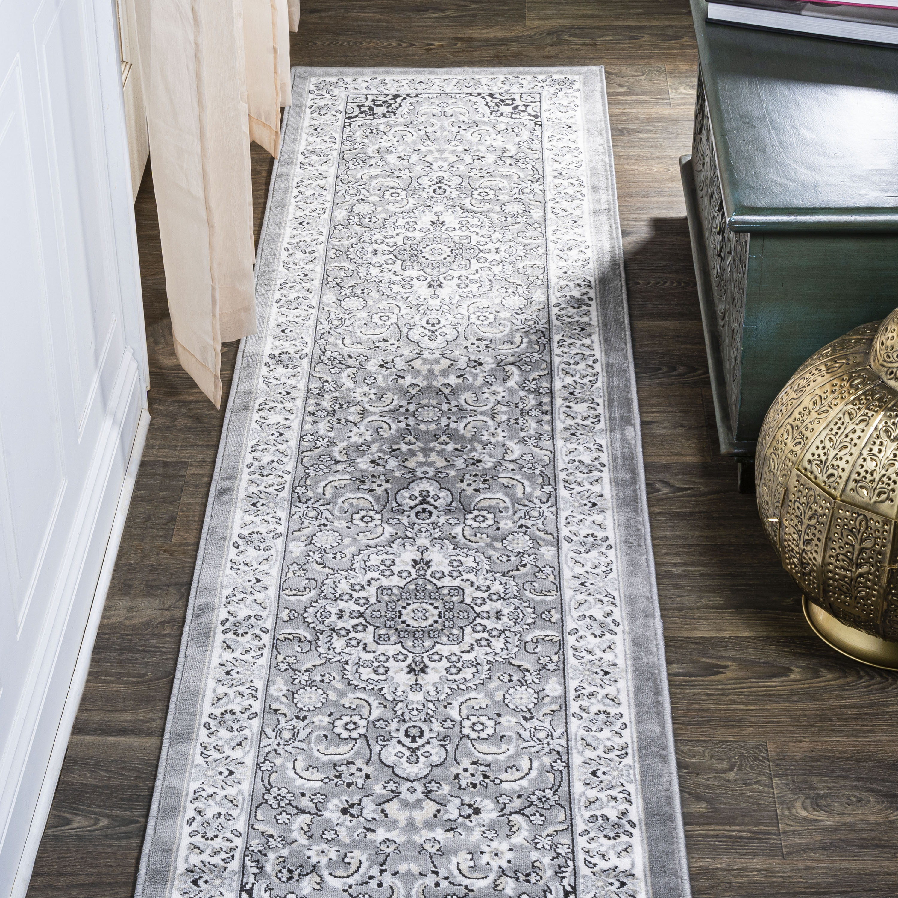 JONATHAN  Y MDP503A-28 MODERN PERSIAN Palmette 2 x 8 (ft) Loomed Polypropylene Gray/Ivory Rectangular Indoor Medallion Persian Runner rug