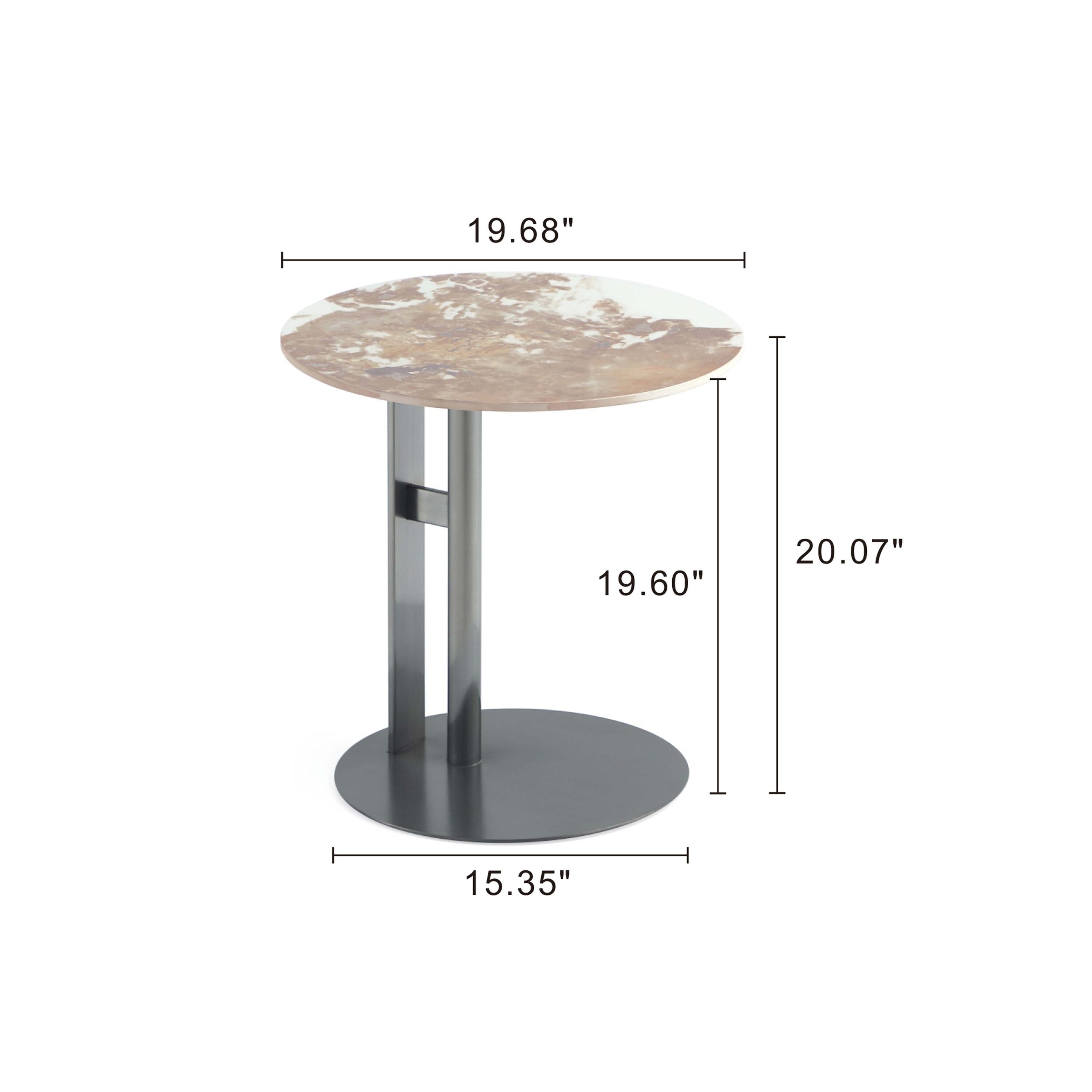 Modern Round Stone and Metal Accent Table