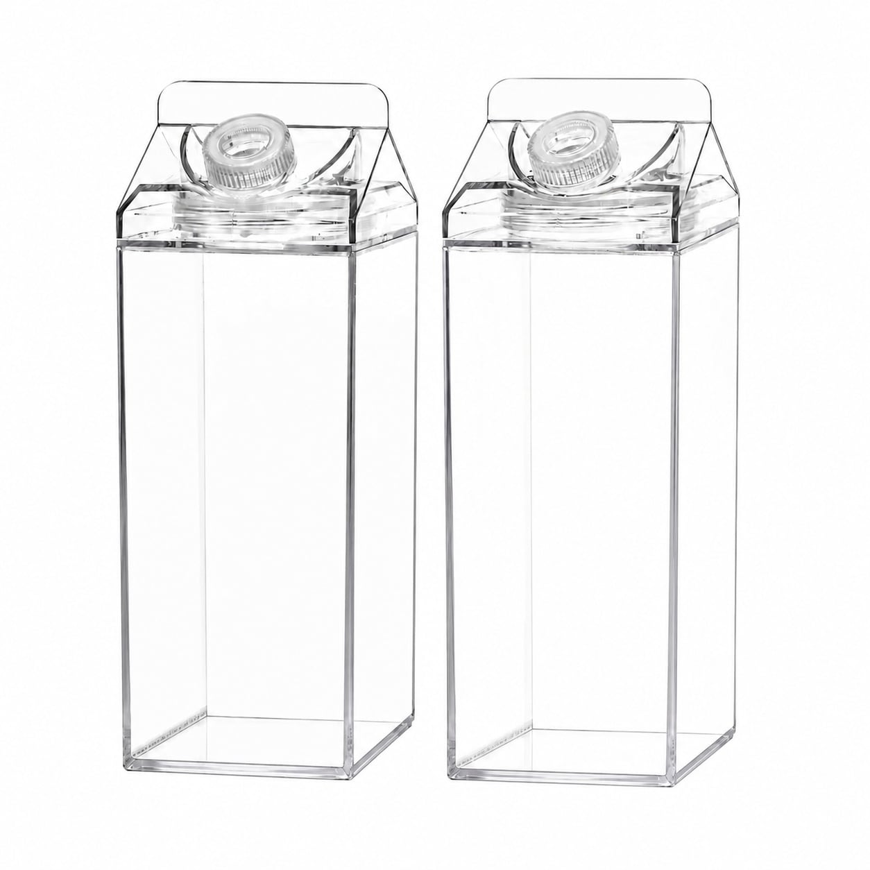 Aoibox - 2 Pack 64 oz Clear Plastic Leakproof Square Milk Carton Water Bottles with Cleaning Bru...