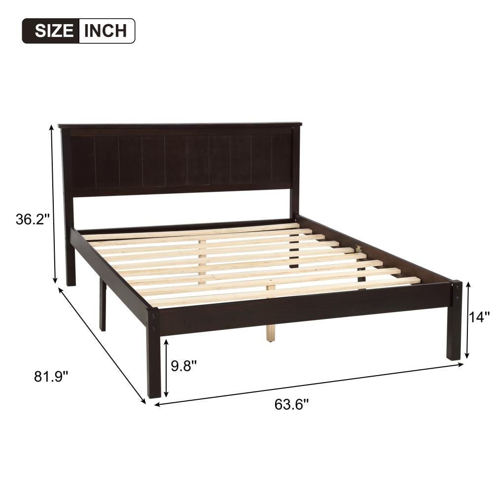 Clihome Classic Platform Bed Espresso Queen Wood Platform Bed in the ...