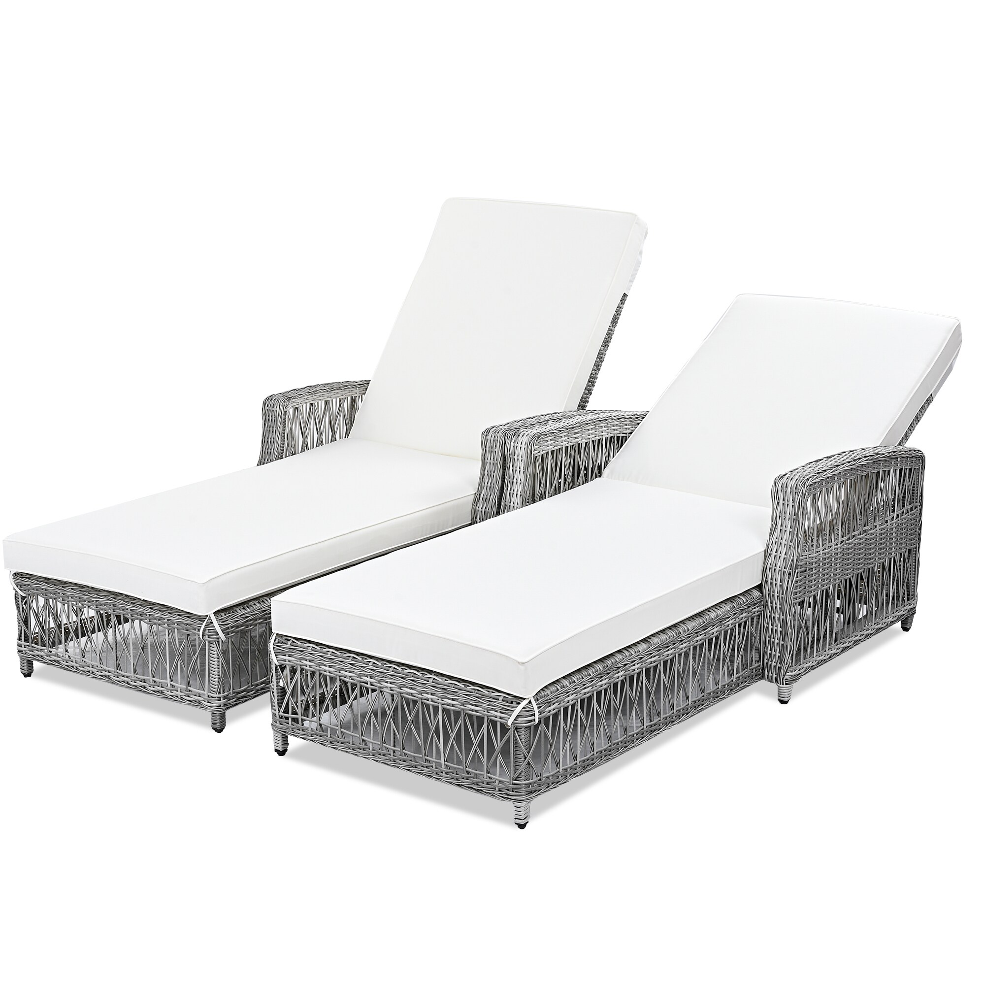Nestfair FEGO248780A Patio Furniture Set of 2 Wicker Gray Wicker Frame Stationary Chaise Lounge Chair with Off-white Cushioned Seat