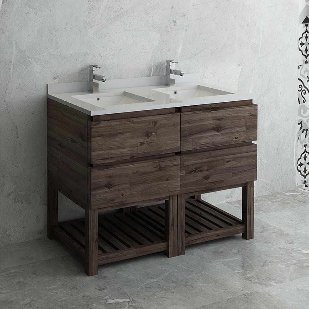 Acacia Wood 46" Freestanding Double Sink Bathroom Vanity Base