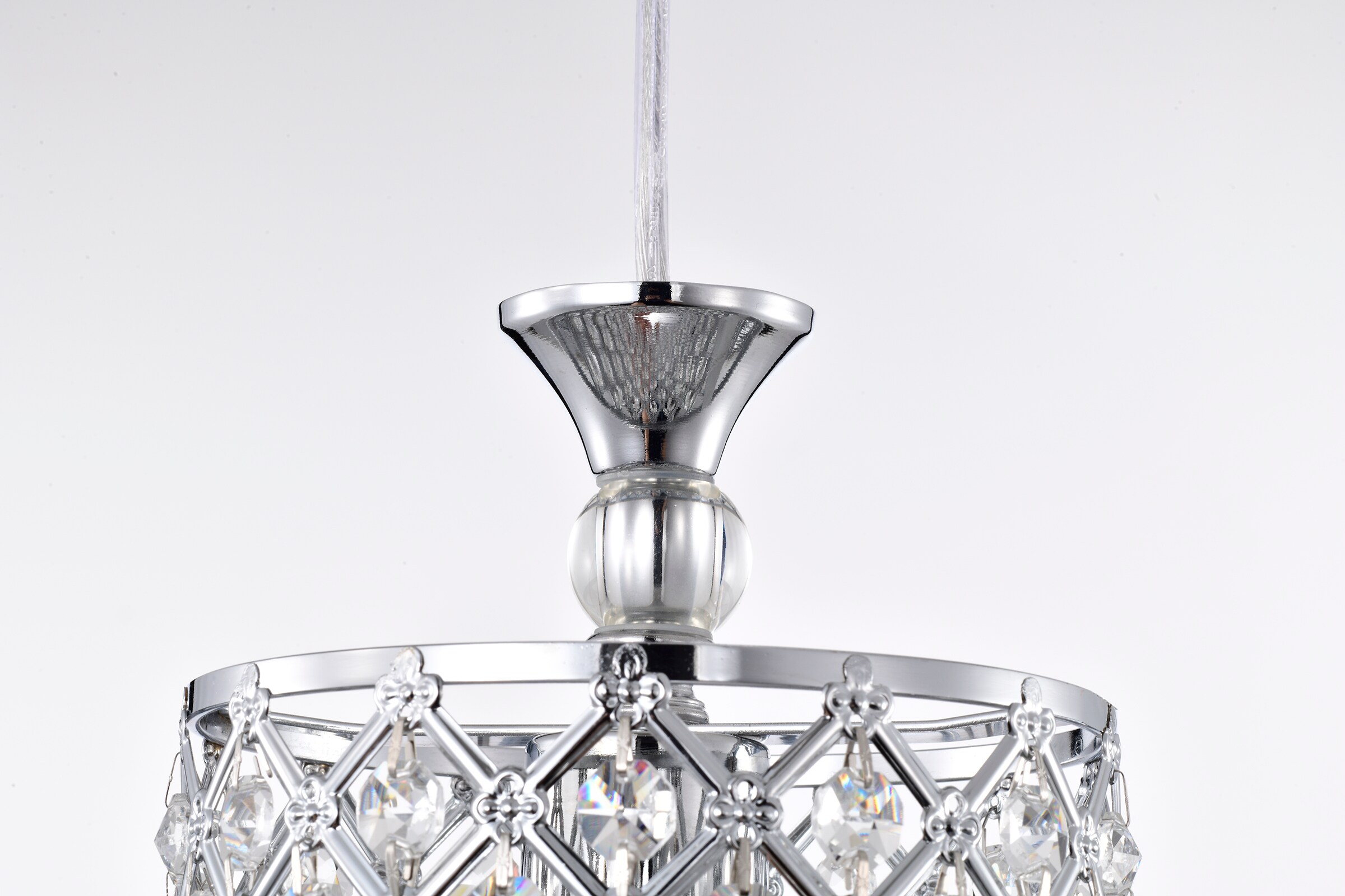 Chrome Crystal Beaded Mini Drum Pendant Light