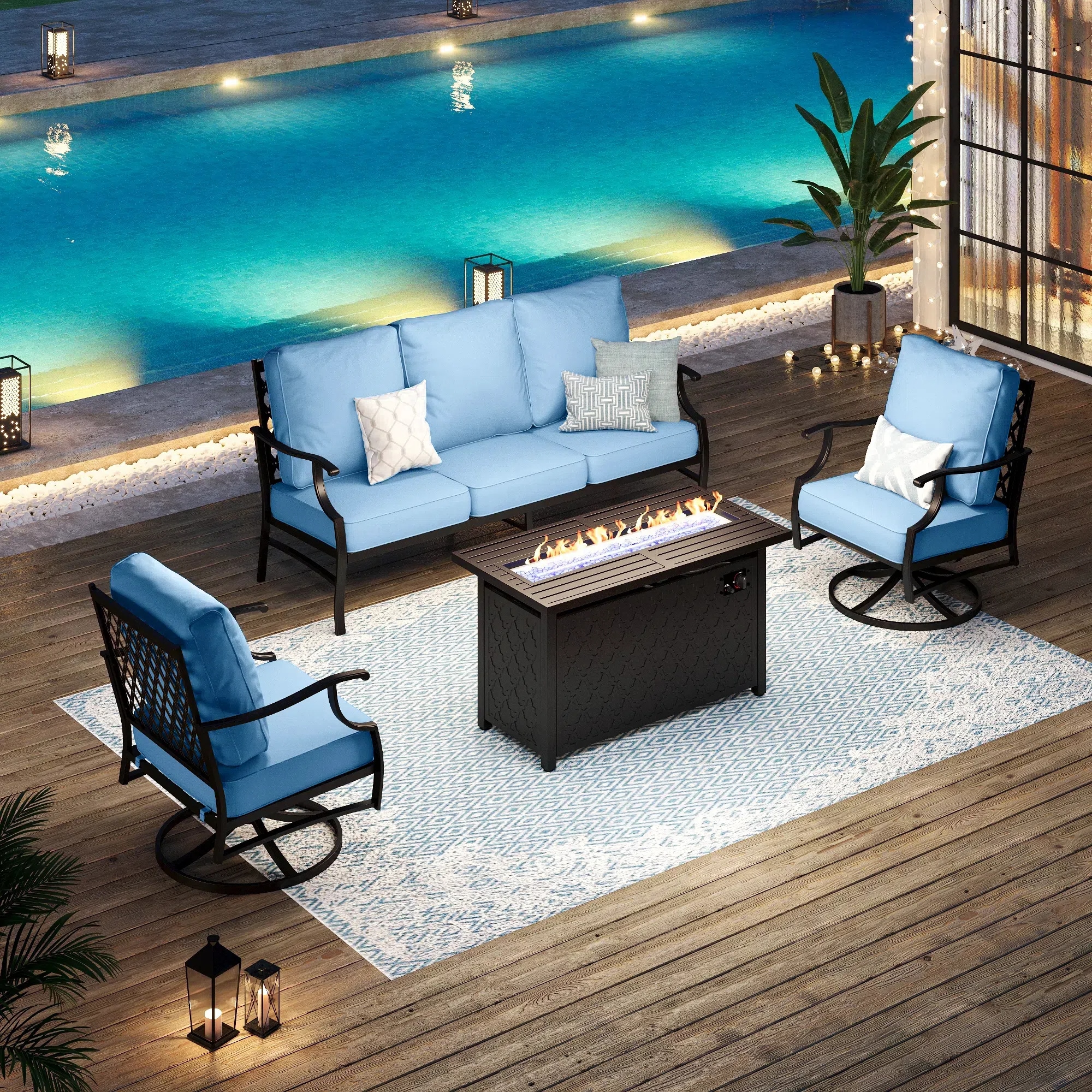 Sunshine Valley CP003-14-5-GS007-BL 4 -Piece Patio Sofa Conversation Set with Blue CUSHION PRO Cushions