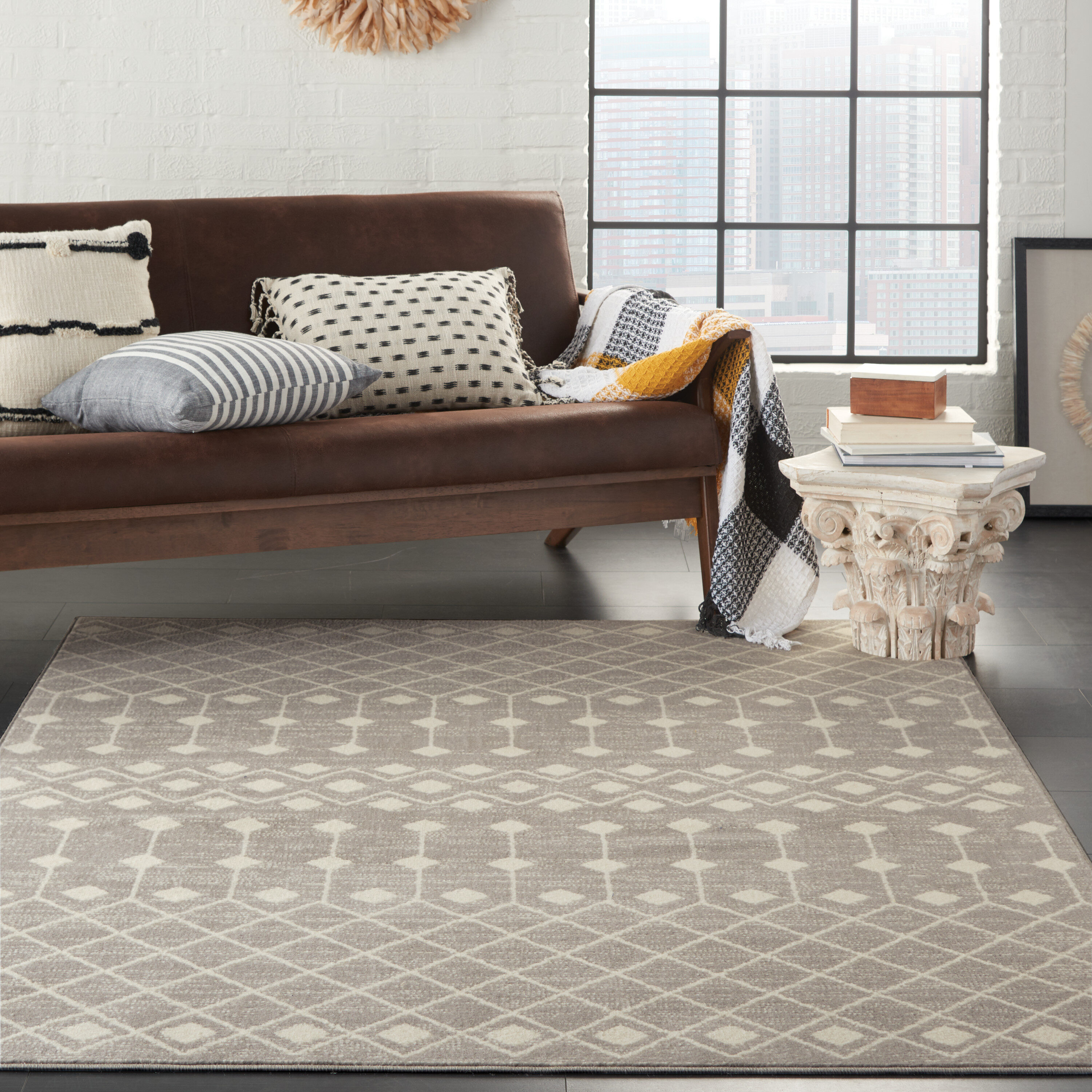 Nourison 99446753038 Grafix 4 x 6 (ft) Loomed Polypropylene Grey Rectangular Indoor Abstract Area rug