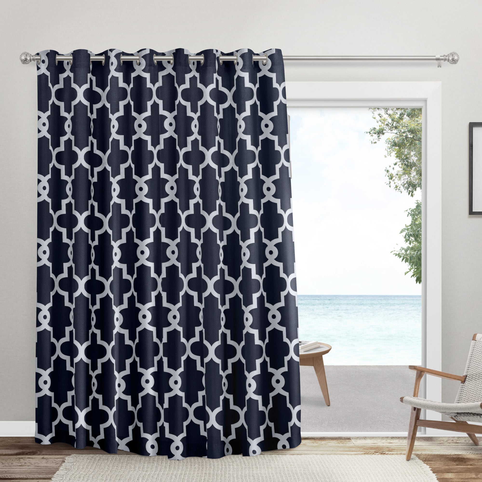 Exclusive Home YA013614DSEHC1 A132 84-Inches Peacoat Blue Geometric Room darkening Interlined Grommet Single curtain panel