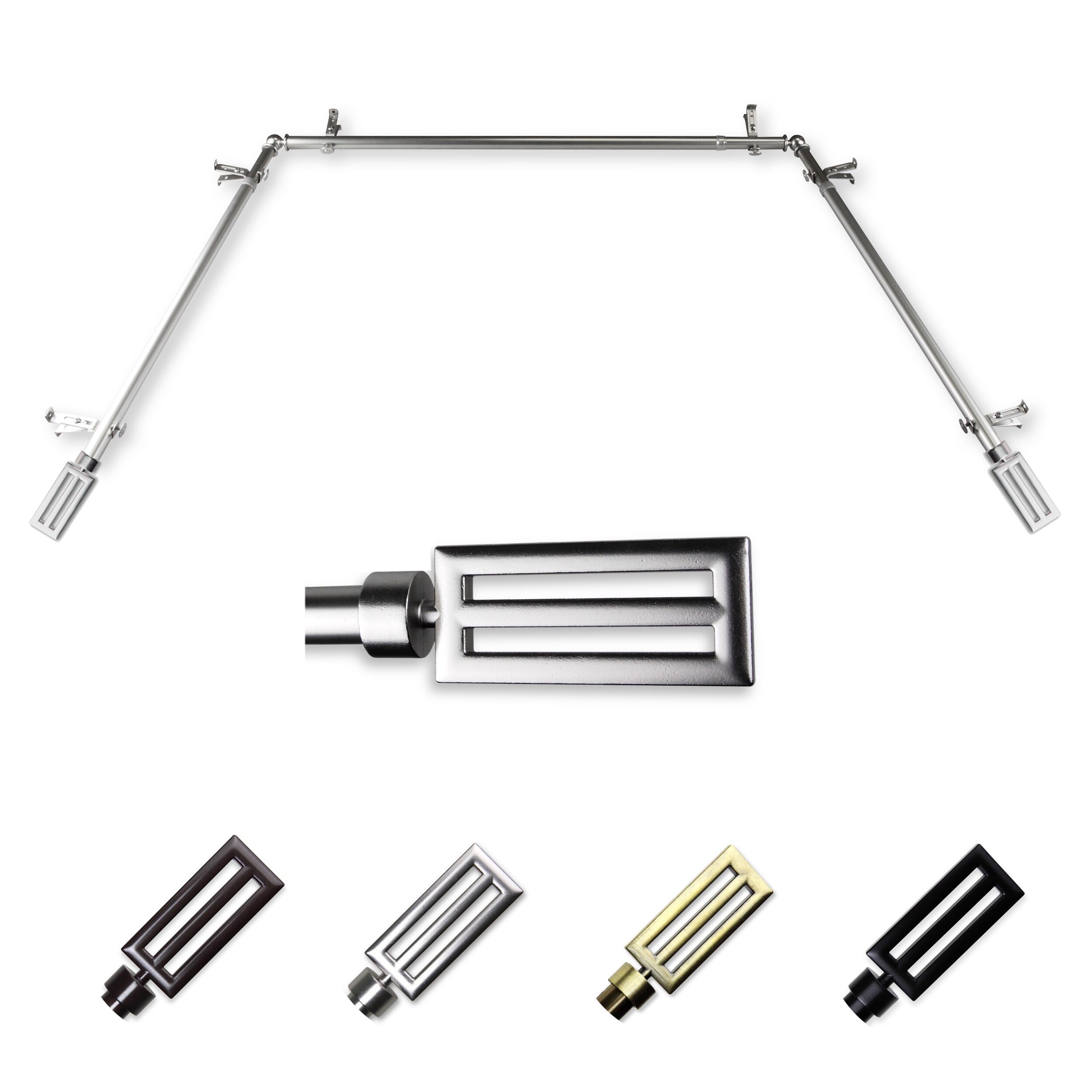 Hart & Harlow L-ABAY-73-5 Franco 13/16-in Bay Satin nickel Steel Bay window curtain rod with Finials