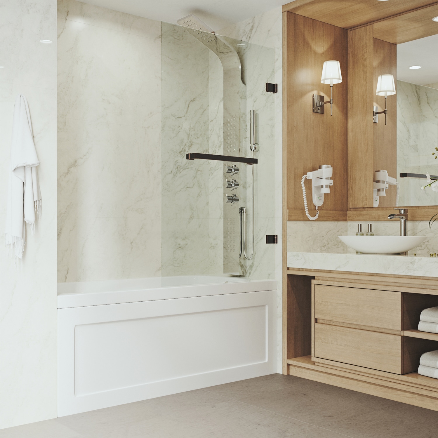 VIGO VG6074ARBCL3458 Rialto Antique Rubbed Bronze 34-in W x 58-in H Frameless Hinged Bathtub door