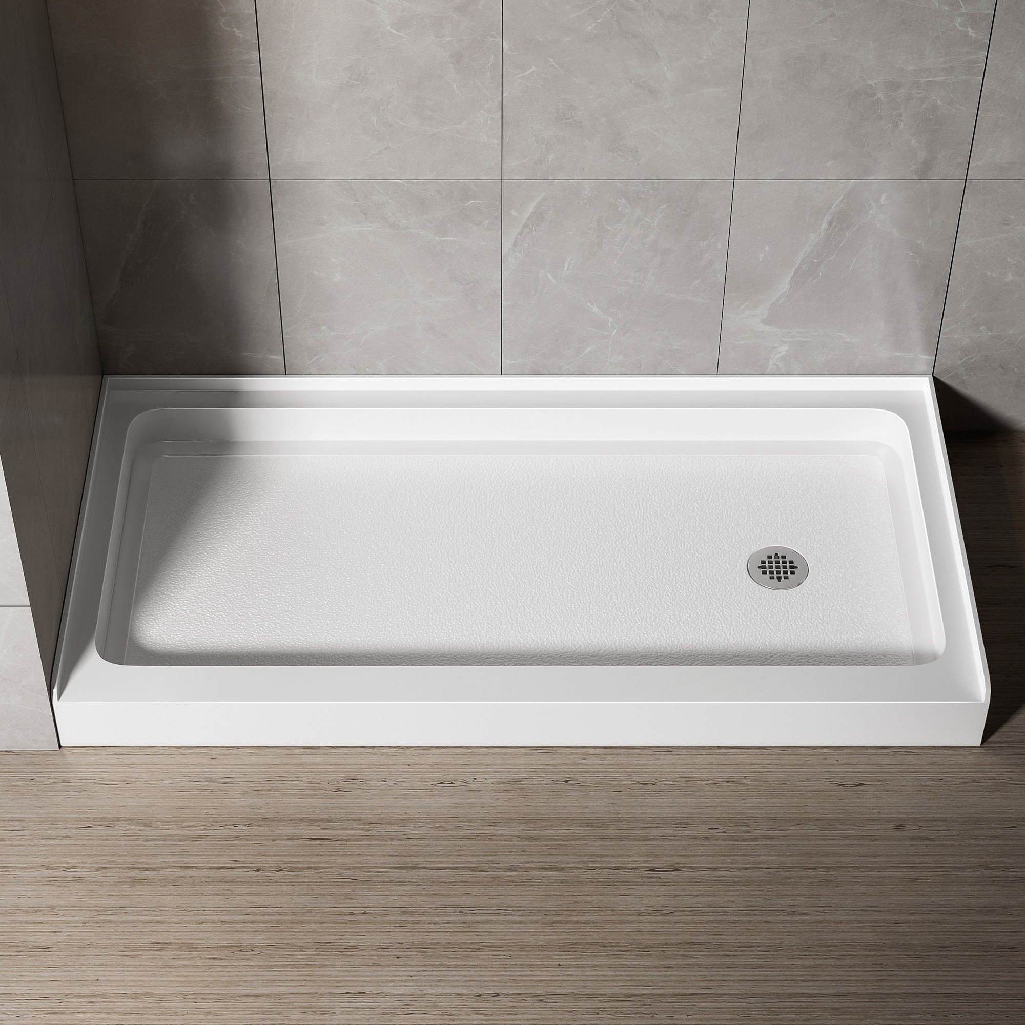 Lirago - 60x30 Inch White Acrylic Shower Base Right Drain Non-Slip Surface