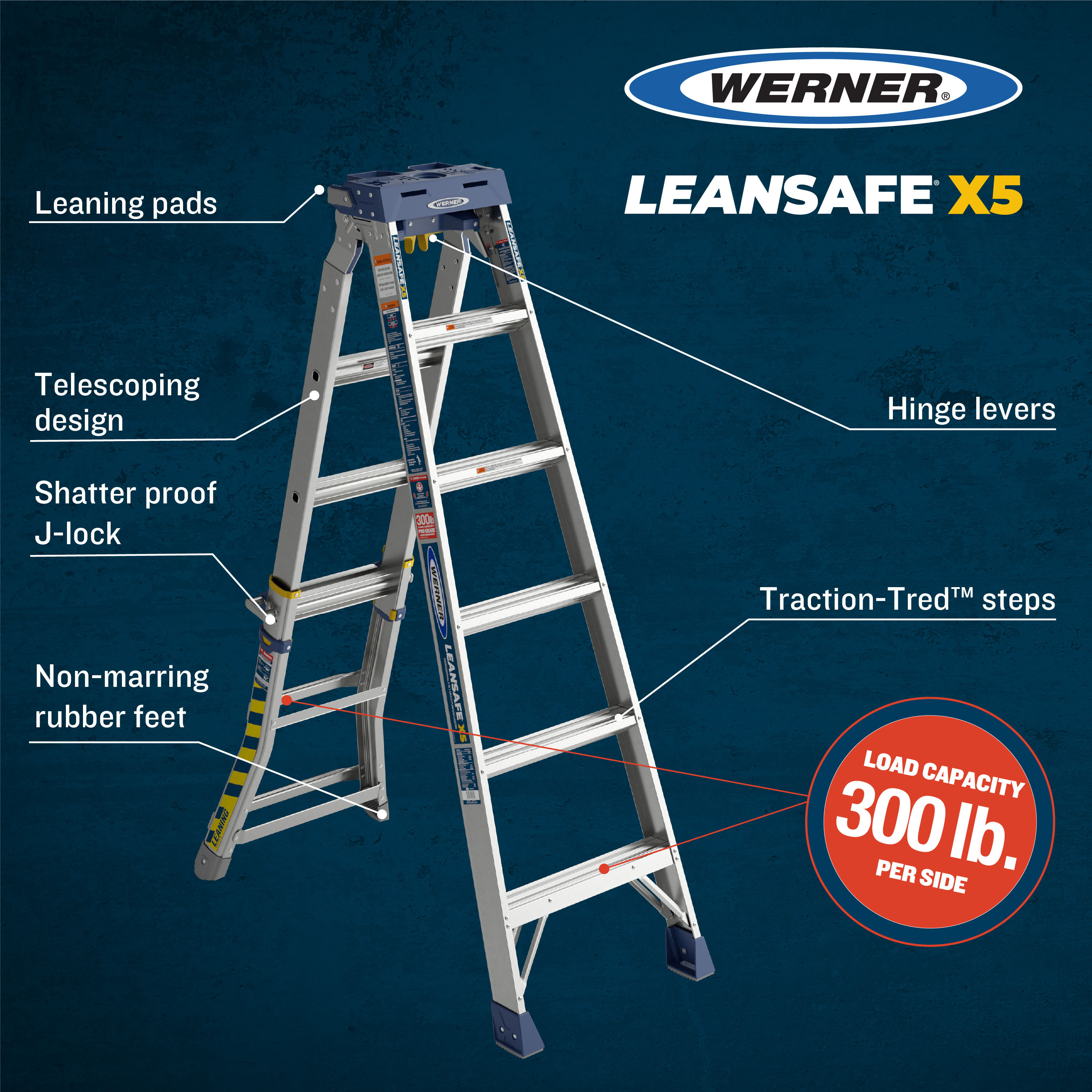 Werner LEANSAFE X5 14-ft Reach Type 1a- 300-lb Load Capacity Multi-Position  Ladder at