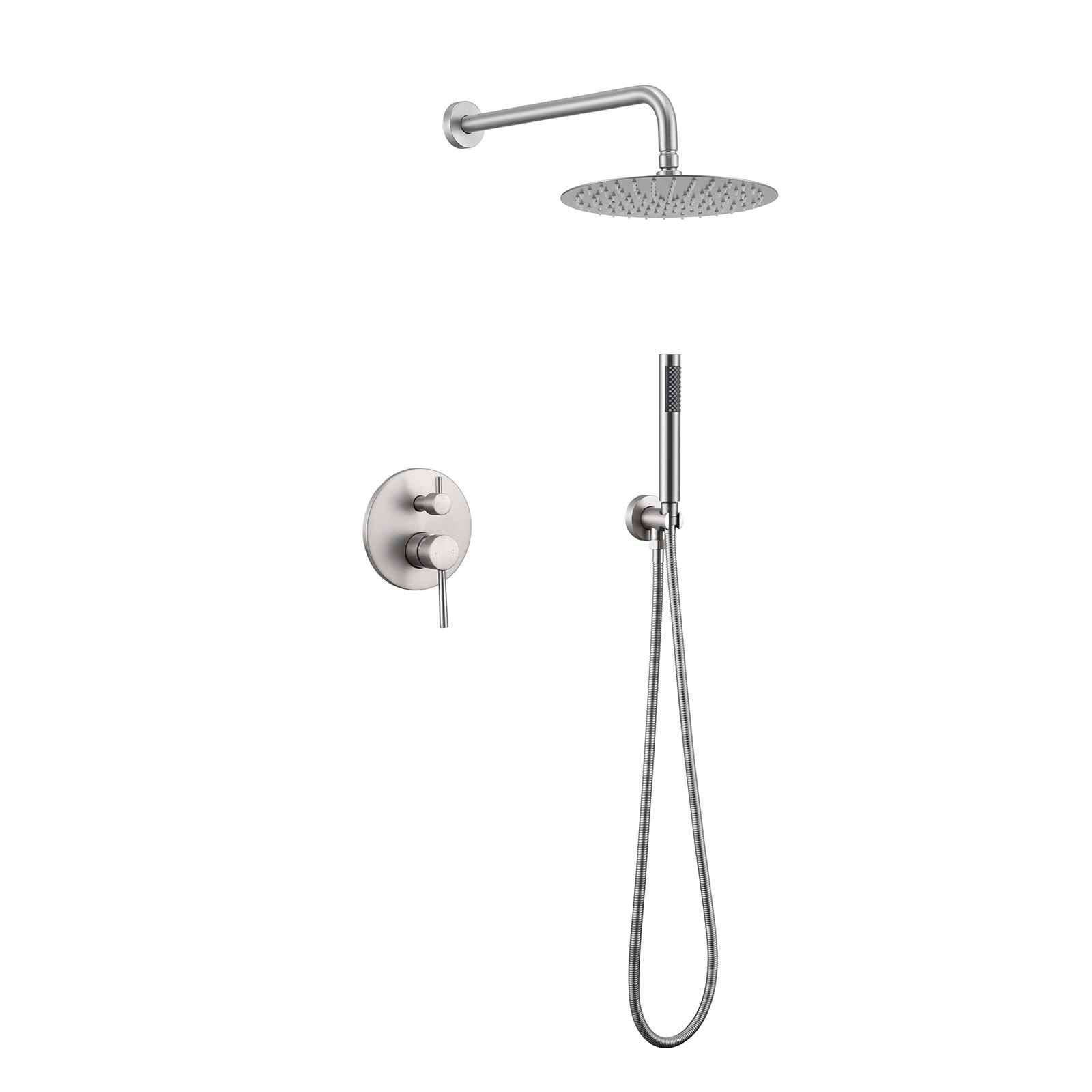 Flynama RB-QY-0769 Brushed Nickel 9.84-Inches Waterfall Dual Head Built-In Shower Faucet System with 2-way Diverter ( Ceramic Disc Valve Included )
