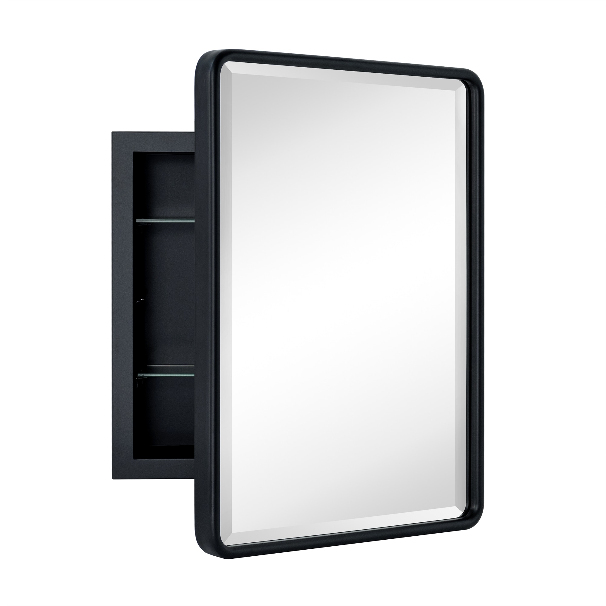 TEHOME GC-00739 14-Inches x 18-Inches Recessed Mount Matt Black Mirrored Rectangle Medicine Cabinet