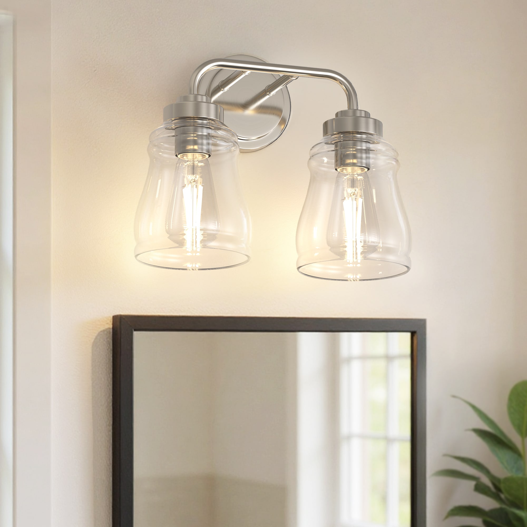 DORESshop - 13 in Double Vintage Industrial Vanity Light Brushed Nickel Finish with Clear Glass S...